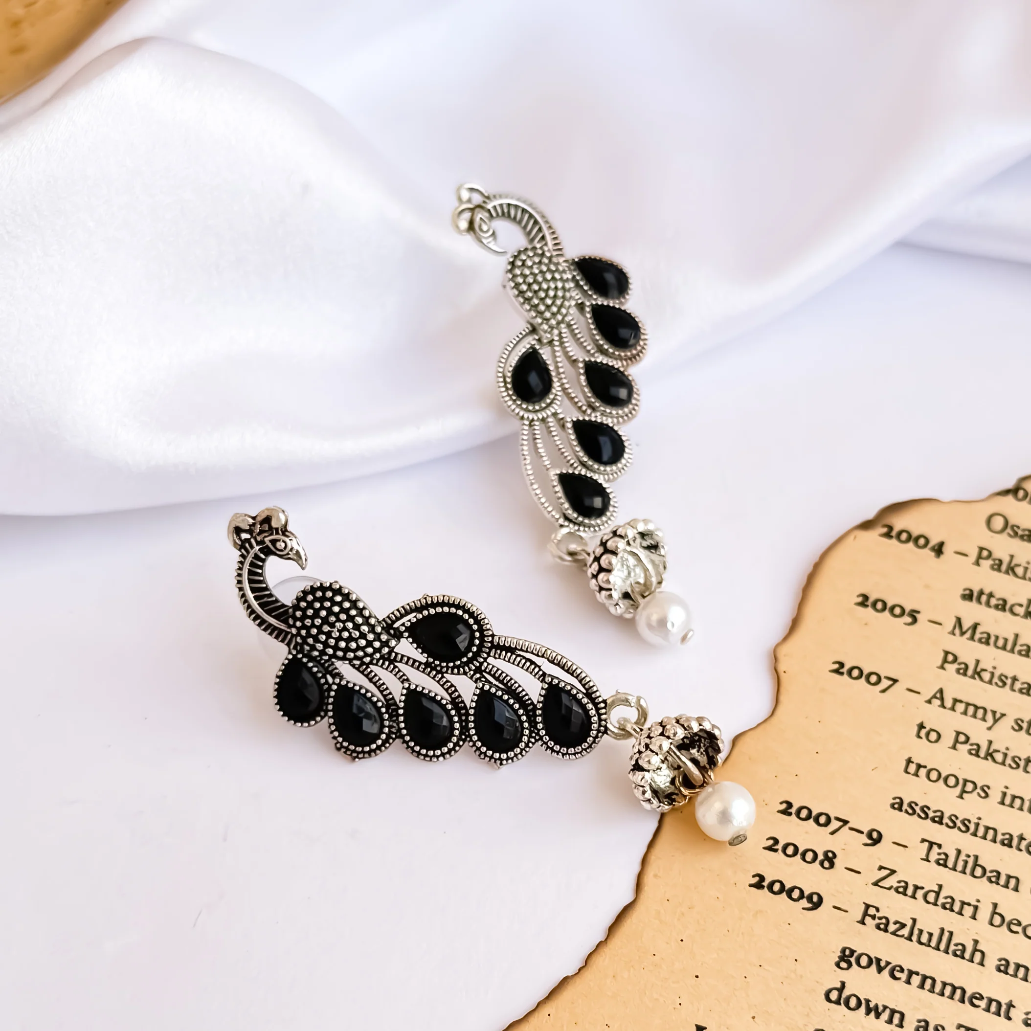 Peacock Silver Oxidised Earrings - Image 3
