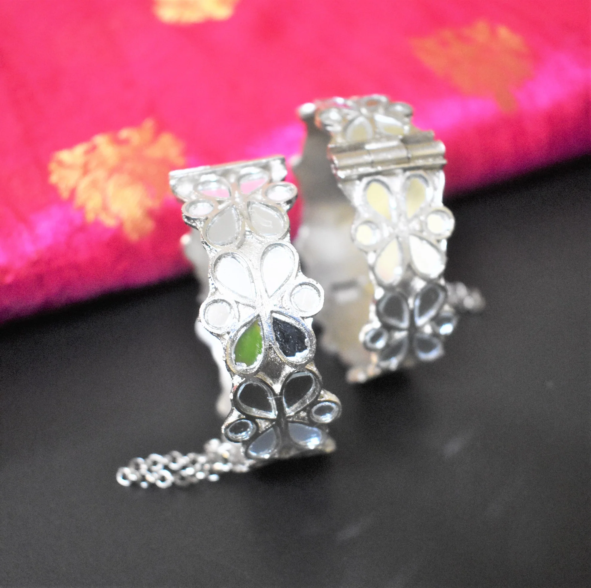 Afghani Mirror Oxidised Boho Bangle Set Pair - (Size 2.4) - Image 3