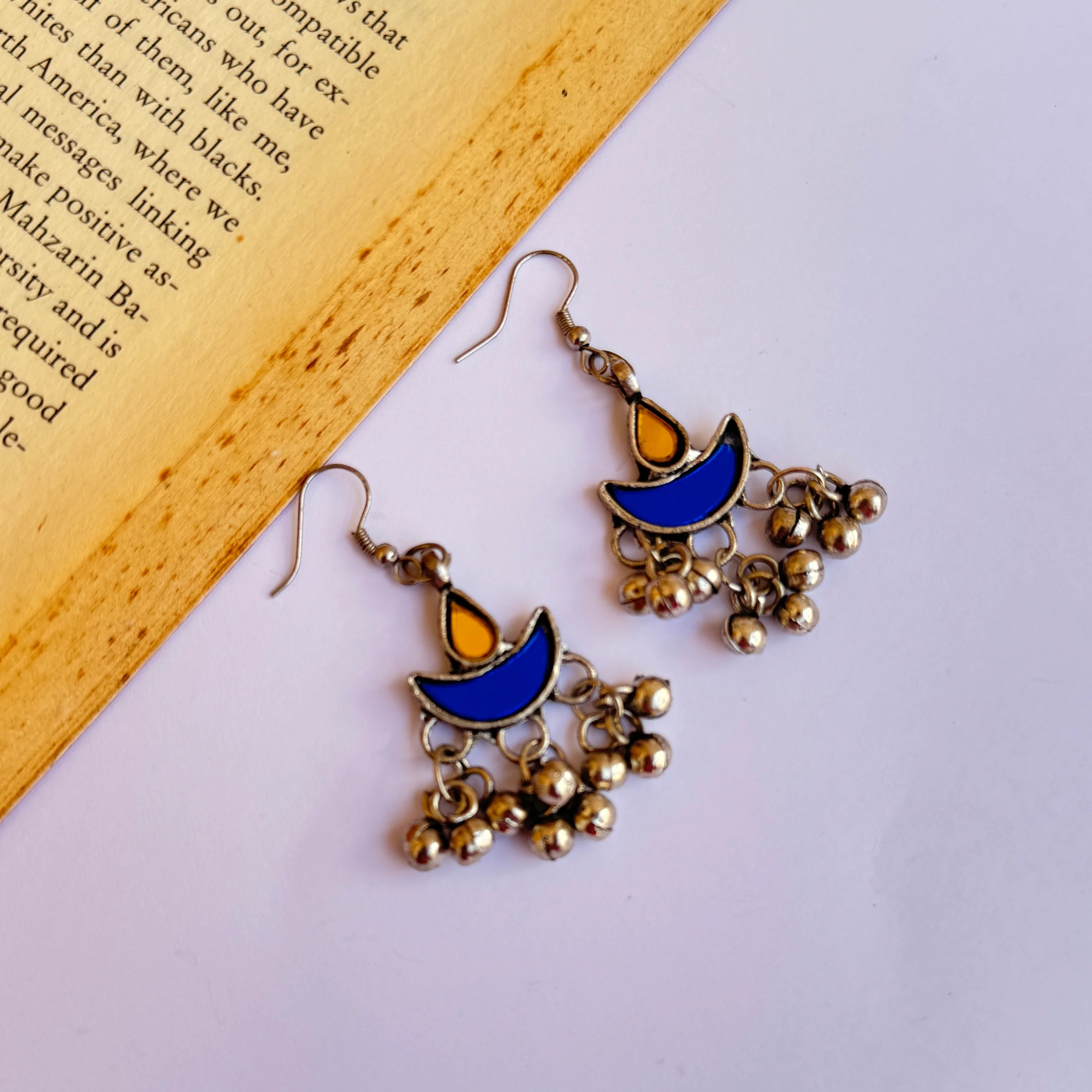 Afghani Silver Oxidised Glass Dangler Earrings - Image 4