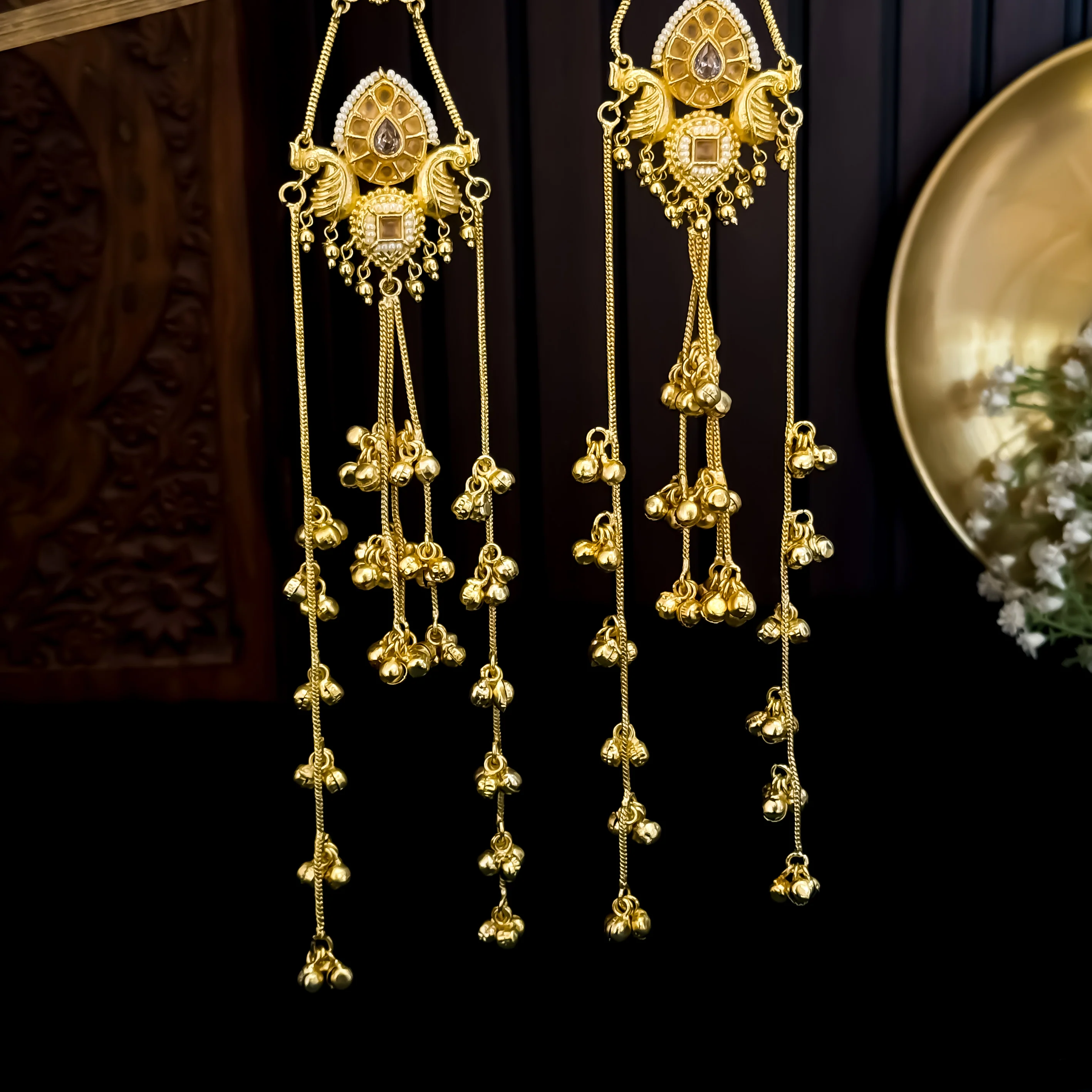 Ahana Statement Kashmiri Brass Dejhoor Jhumka Ghungroo Earrings - Pastel Pink - Image 3