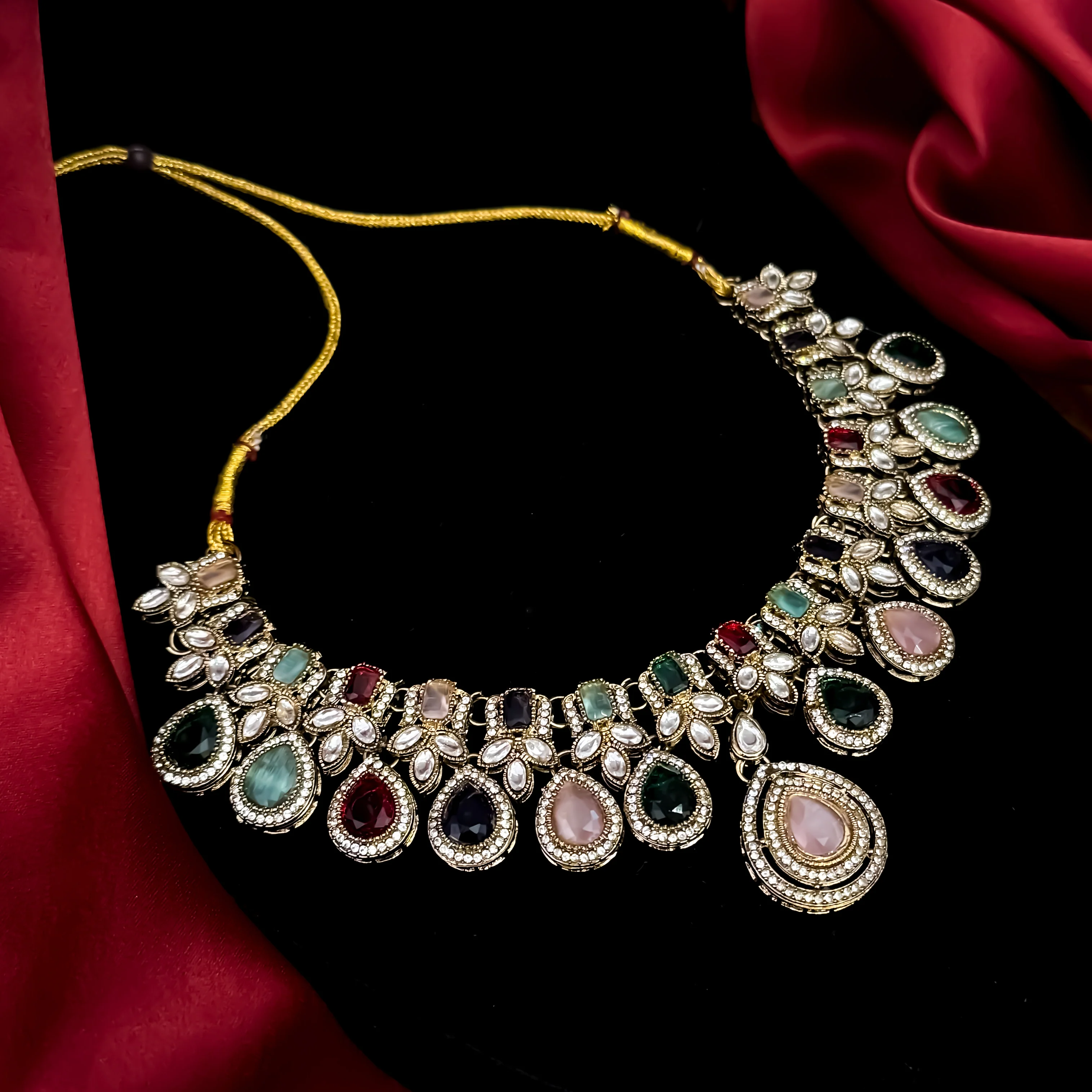 Aisha Statement Navratan Reverse AD Necklace Set - Image 2