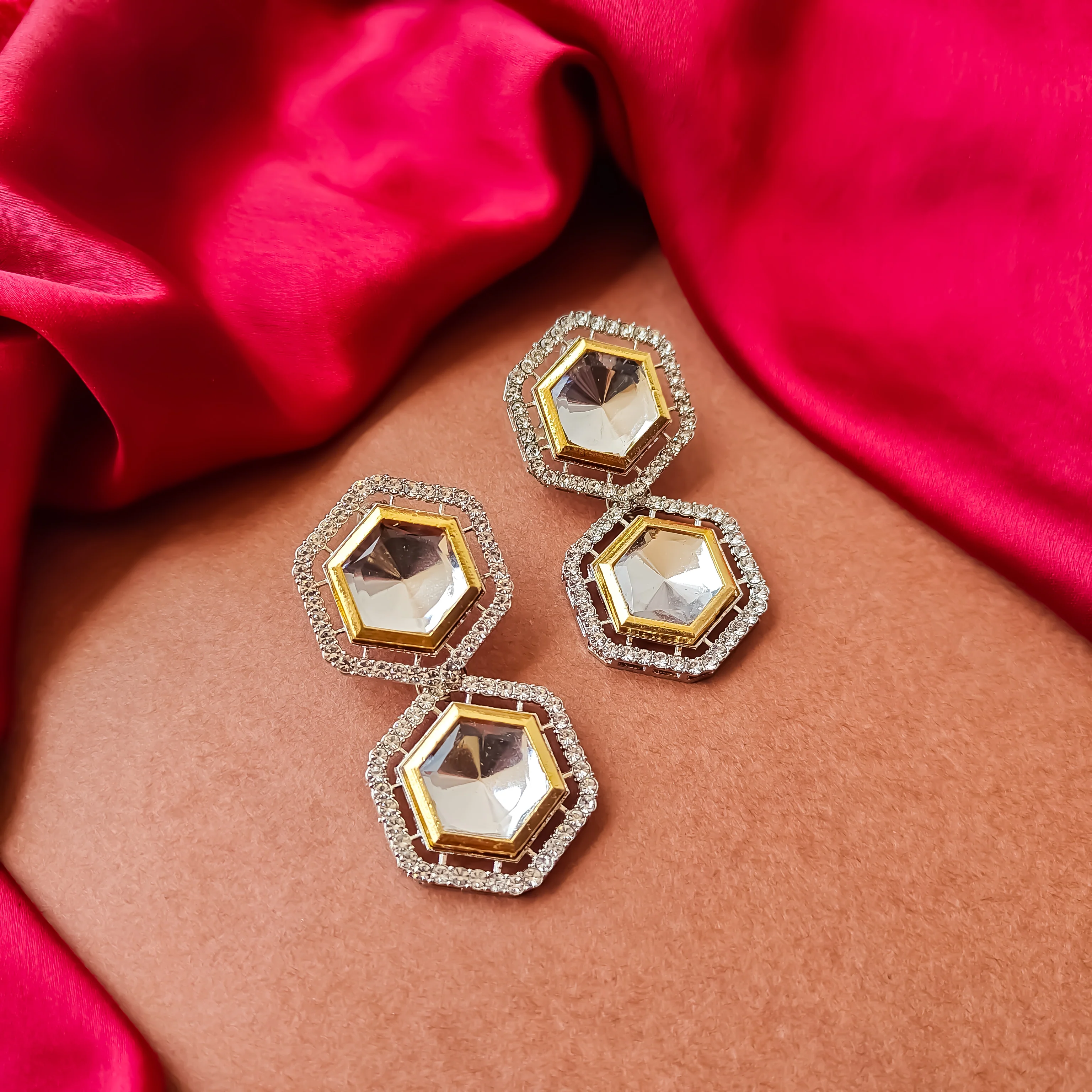 Anisa Polki Look Alike Necklace Set with Earrings - Image 2