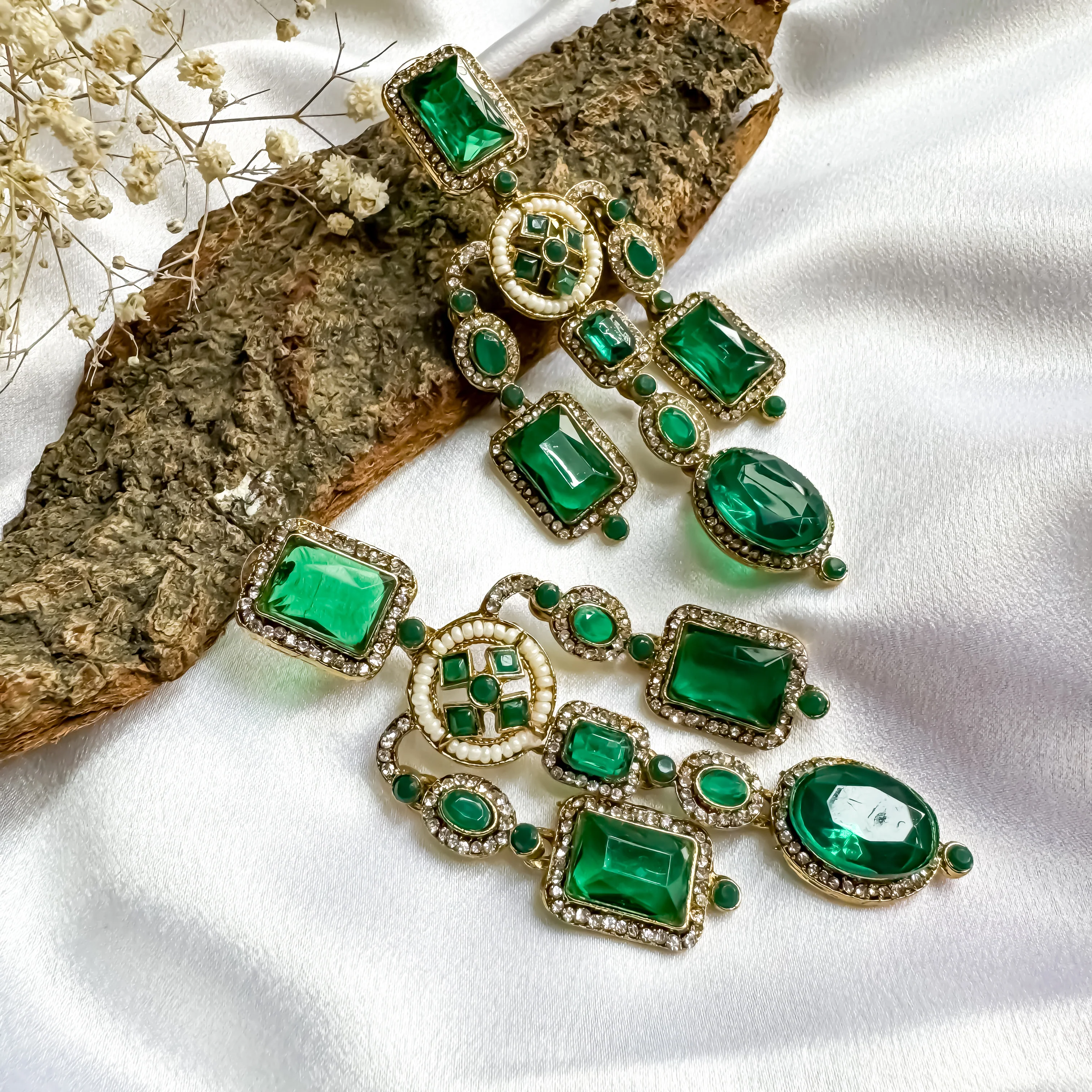 Ankita Inspired Drop Chandbali Earrings - Green - Image 3