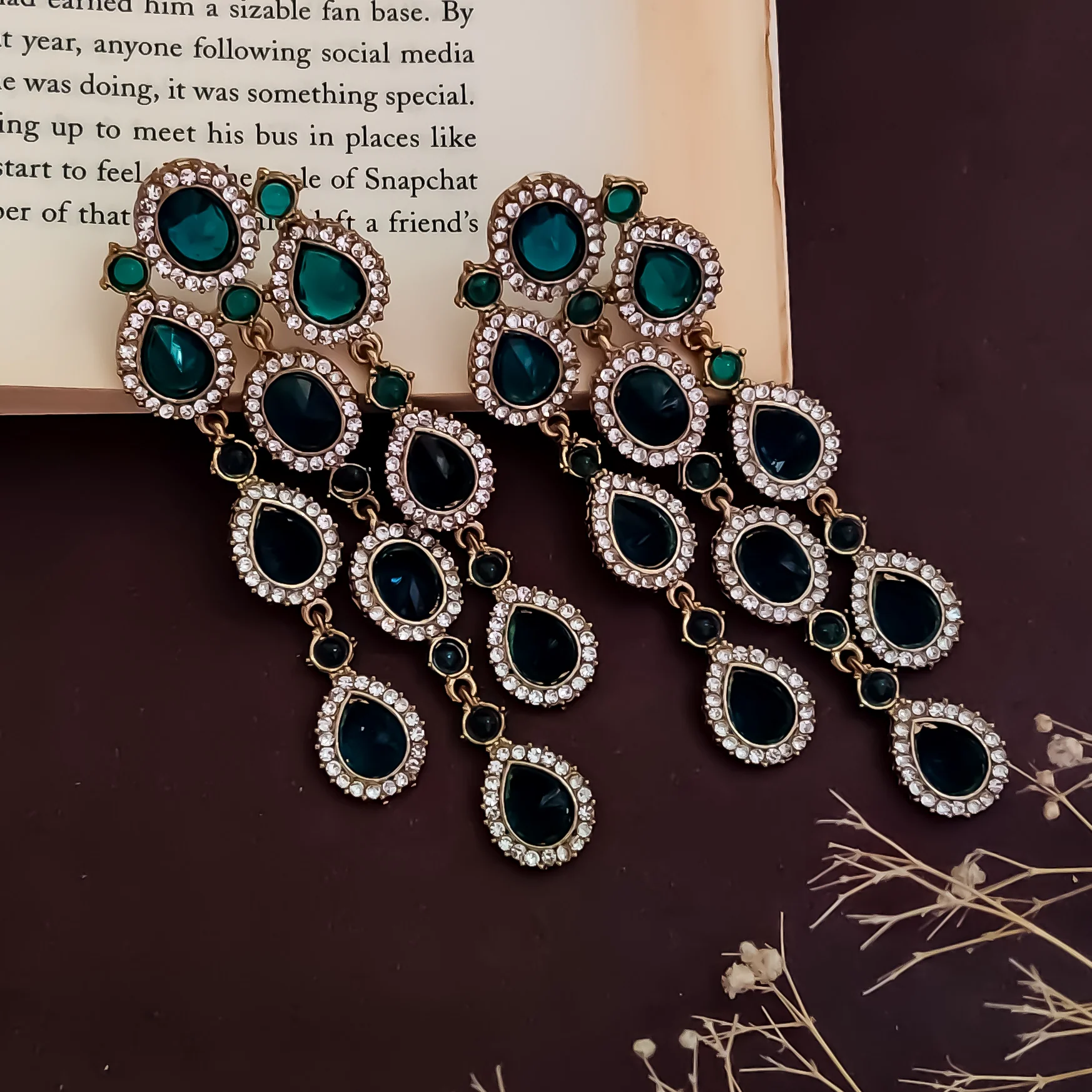 Anvi Dangler Lightweight Chandbali Earring- Peacock Blue - Image 3