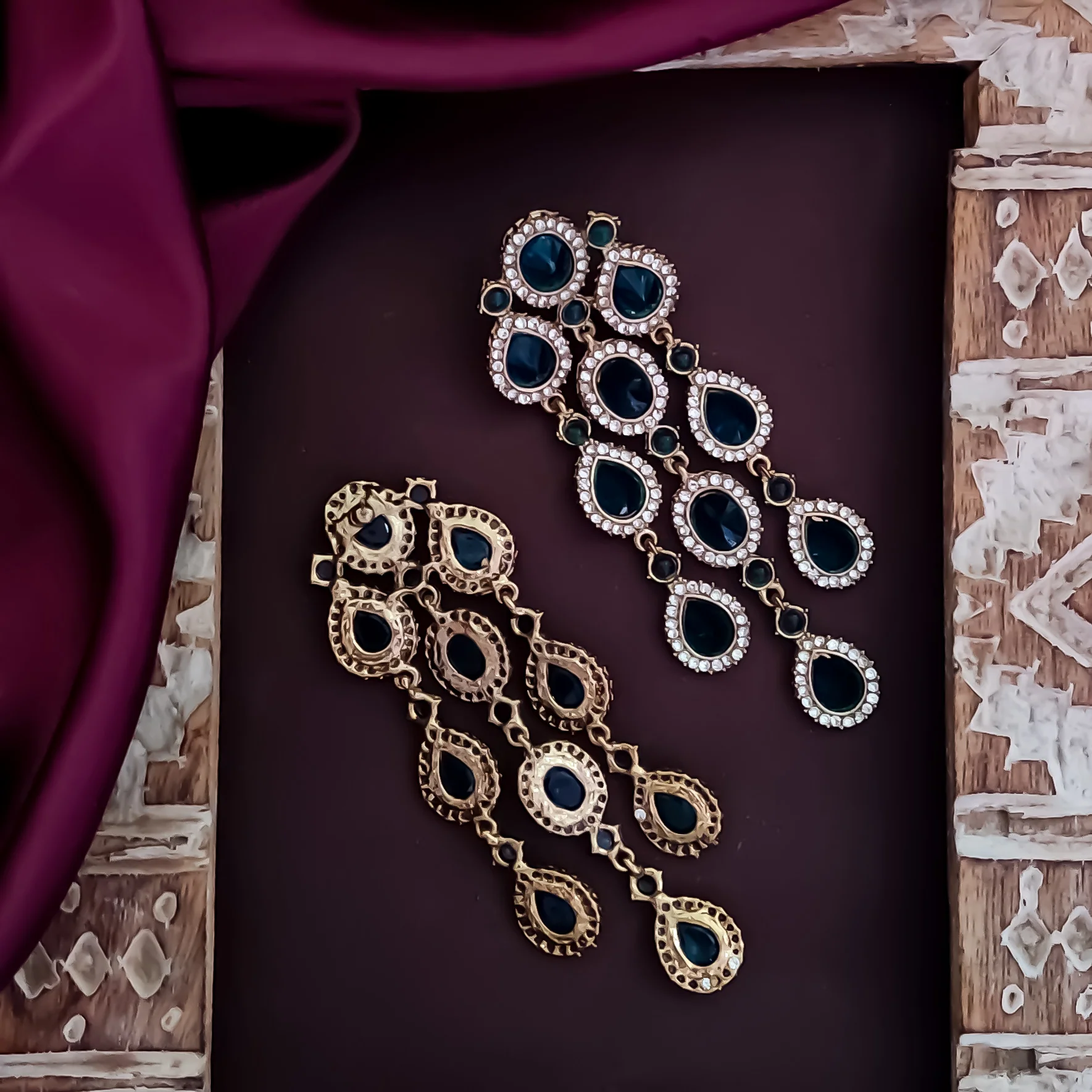 Anvi Dangler Lightweight Chandbali Earring- Peacock Blue - Image 4