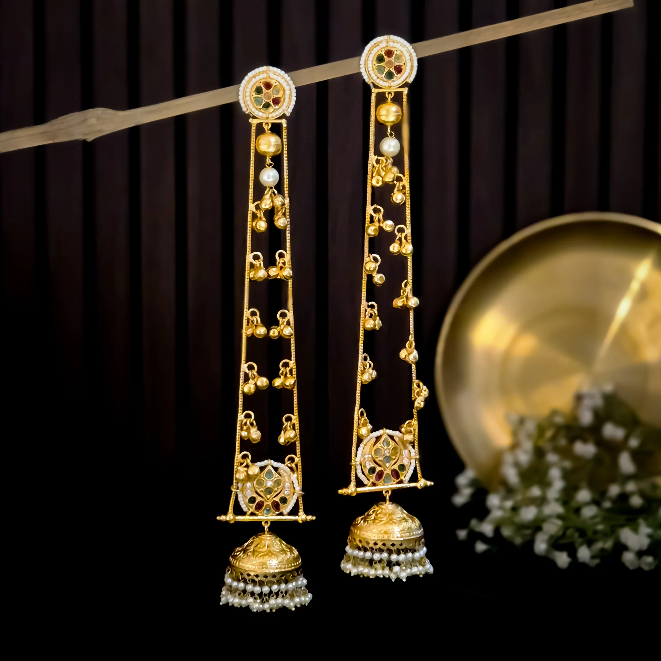 Anwita Statement Kashmiri Brass Dejhoor Jhumka Ghungroo Earrings - Multi