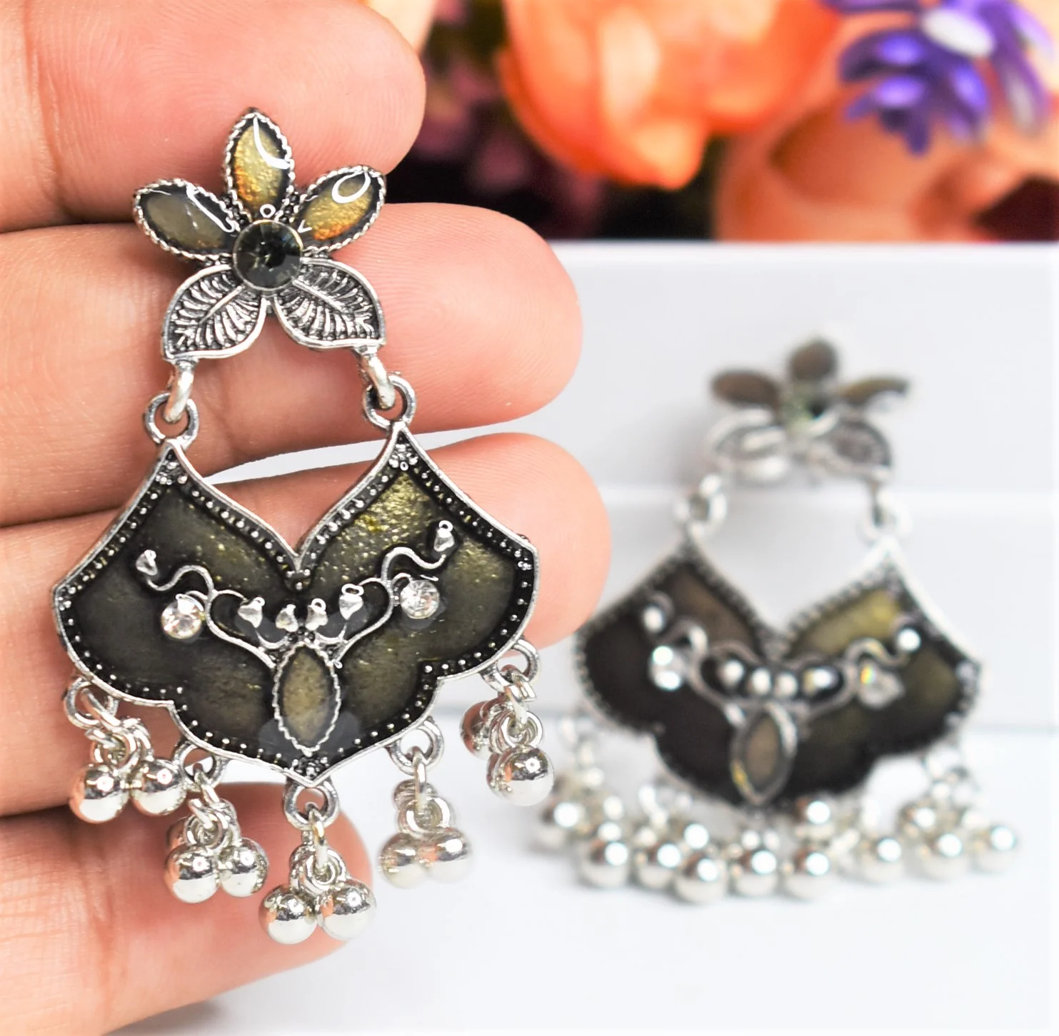 Black Enamel GS Stud Earrings - Image 3