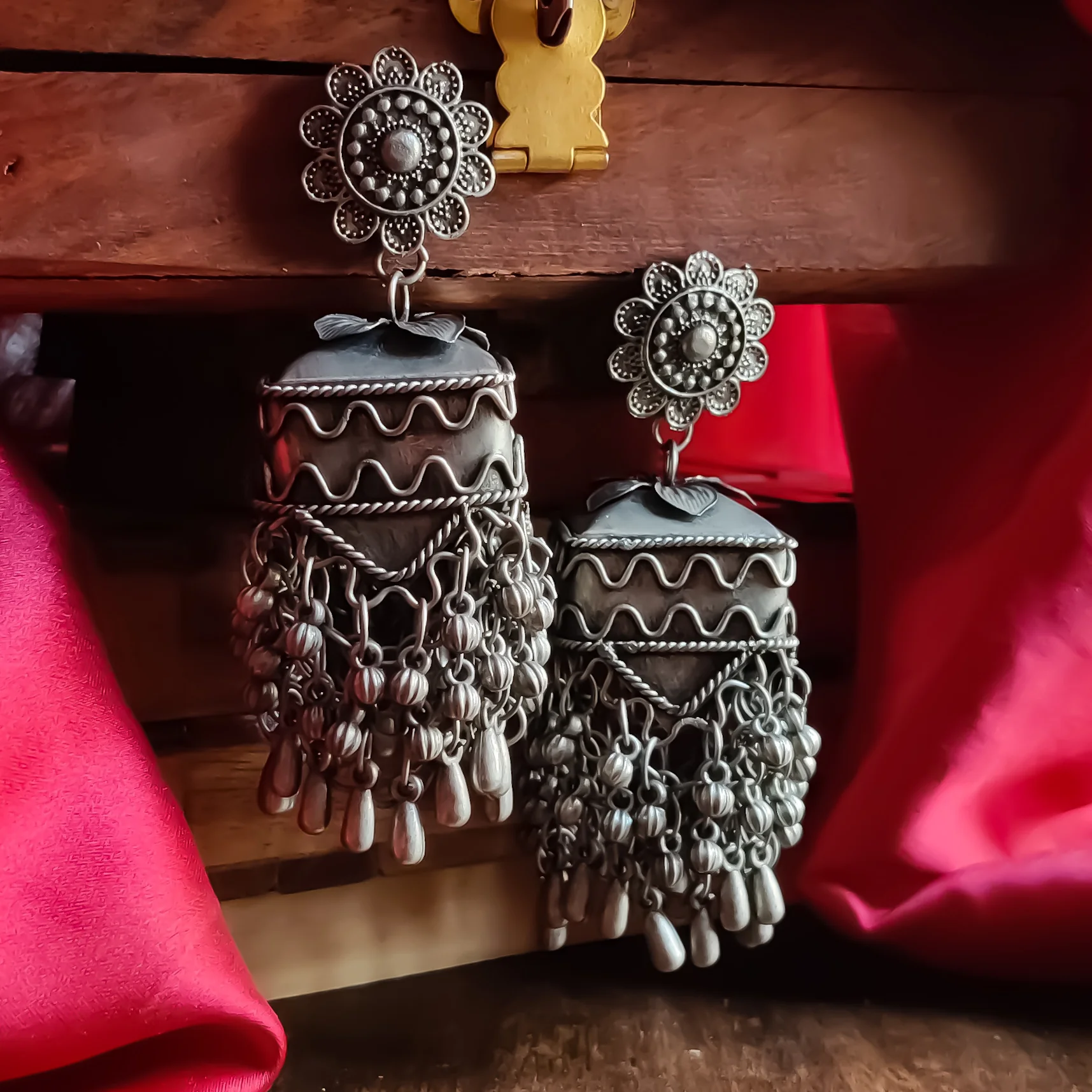 Joshna Black Metal Square Jhumka Earrings - Image 2