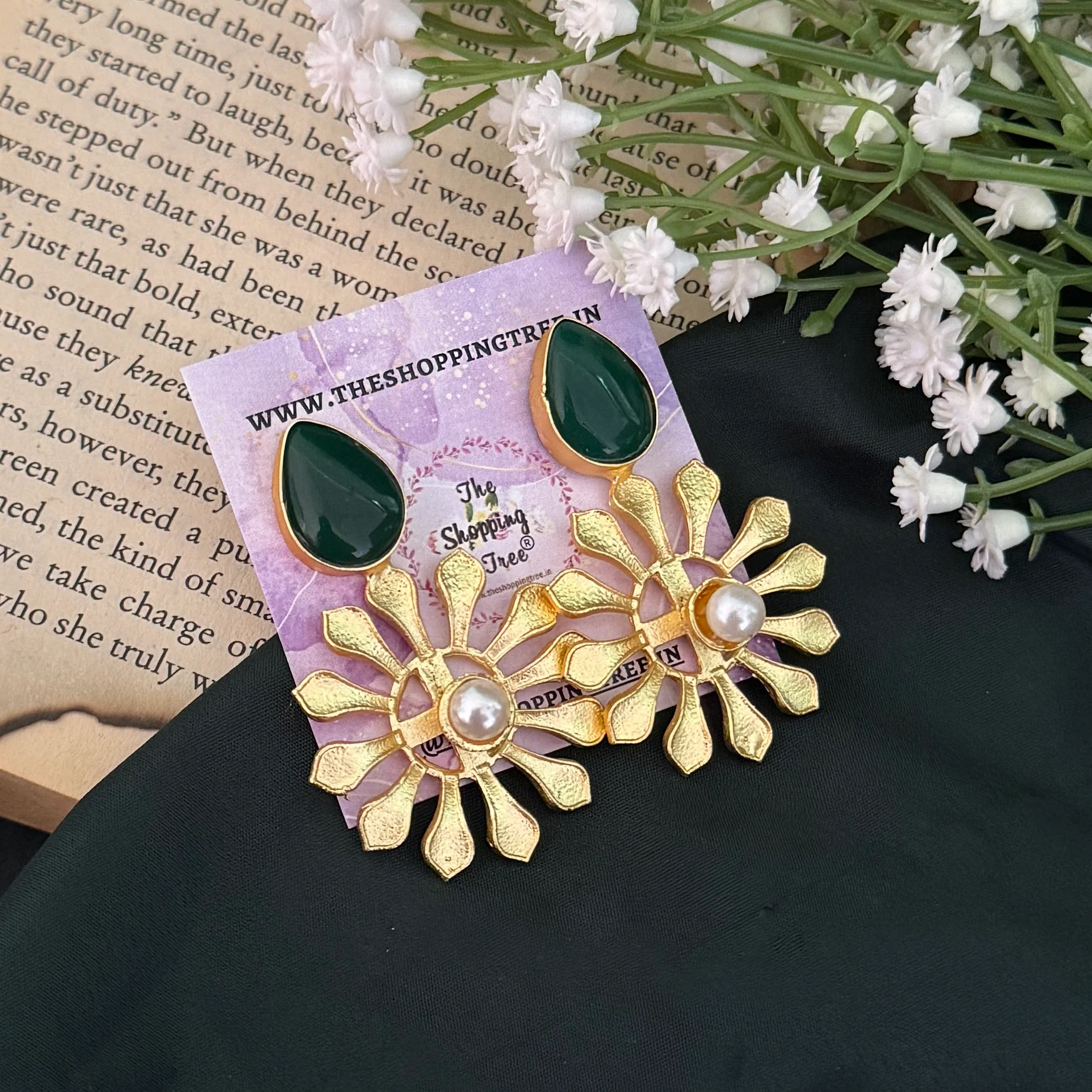 Brazy Brass Earrings - Green - Image 3