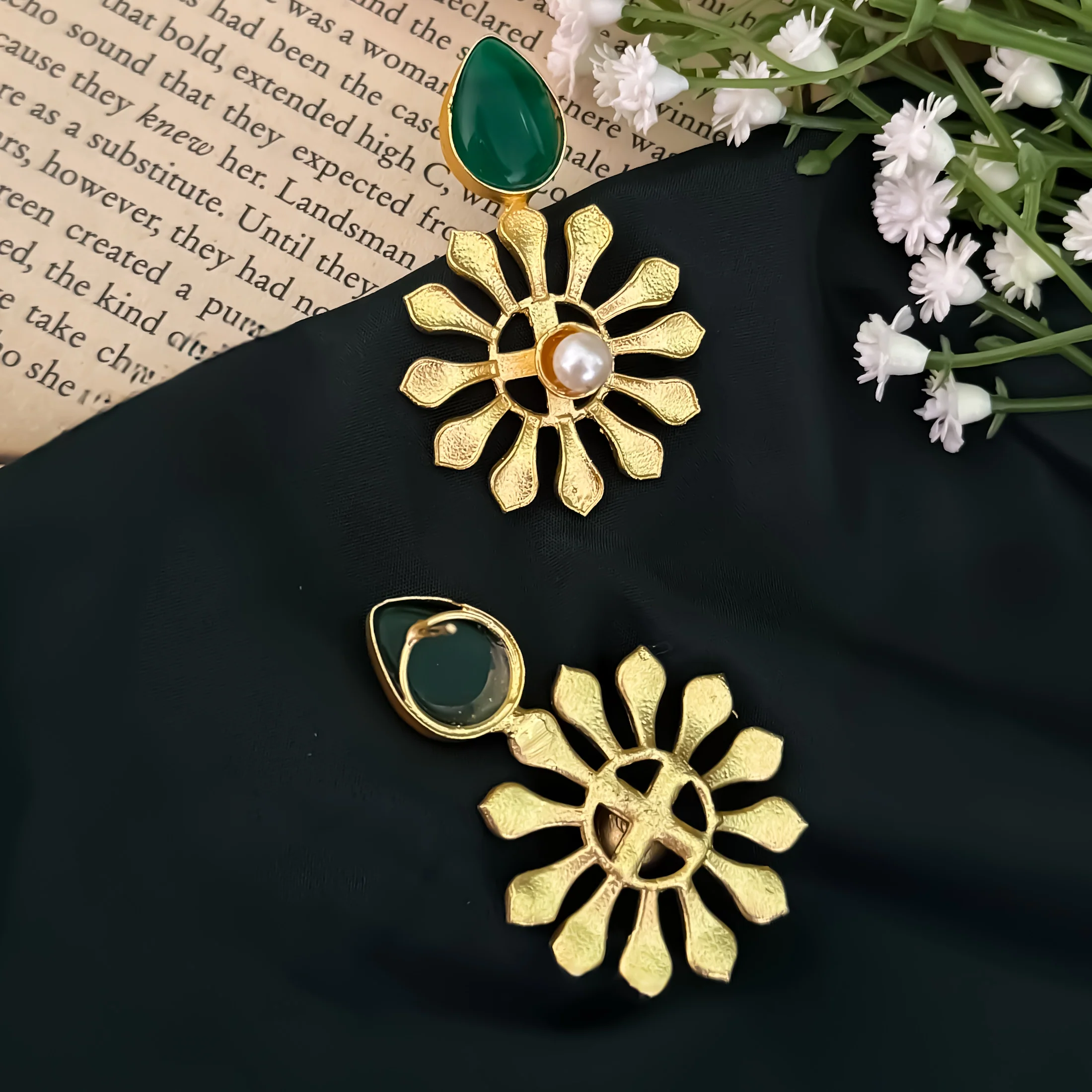 Brazy Brass Earrings - Green - Image 4