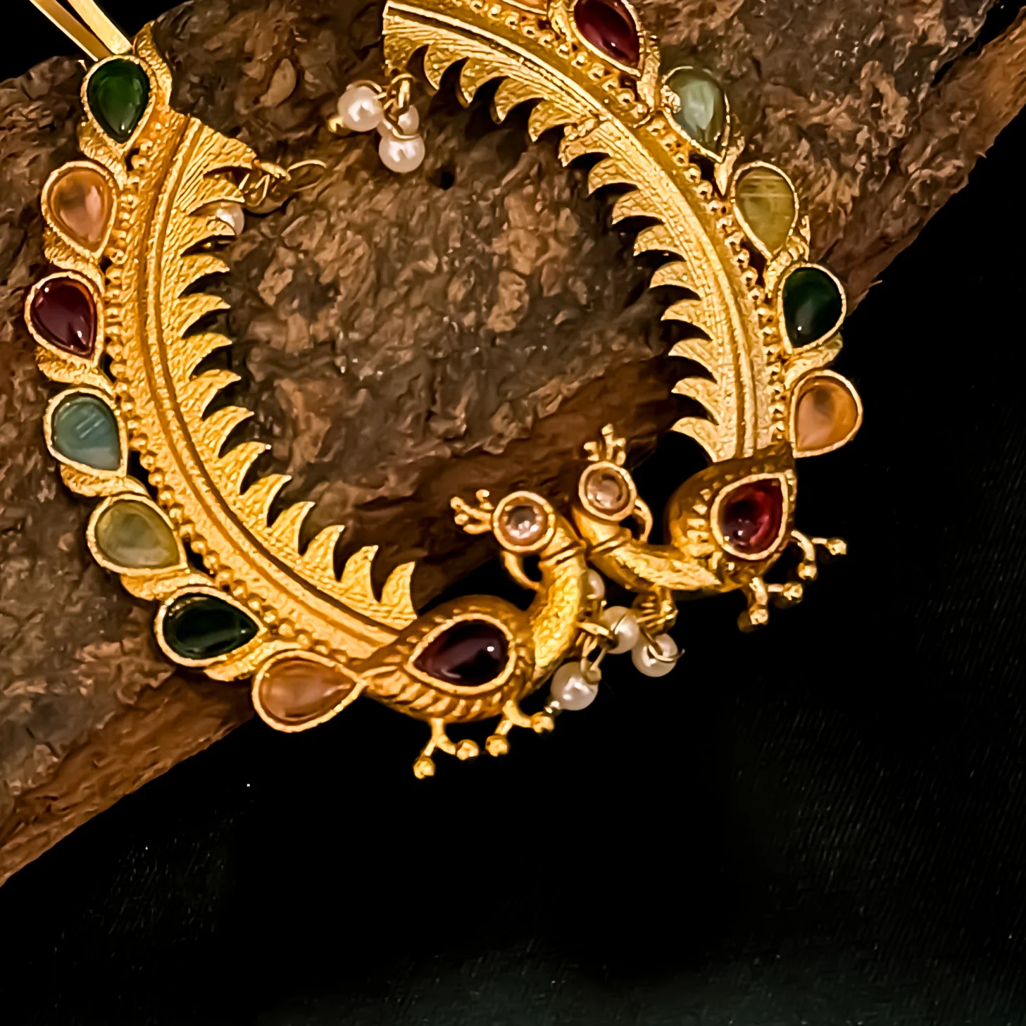 Breshna Premium Kashmiri Brass Earcuff Earrings - Pink & Green - Image 3