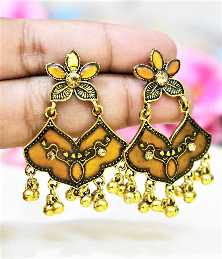 Brown Enamel Stone Work Earring - Image 3