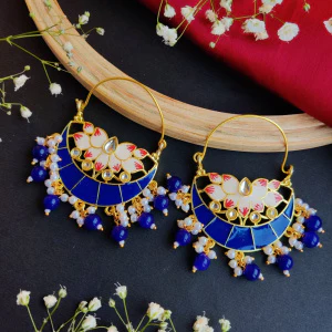 Chandan Meenakari Chandbali Earrings - Blue - Image 3