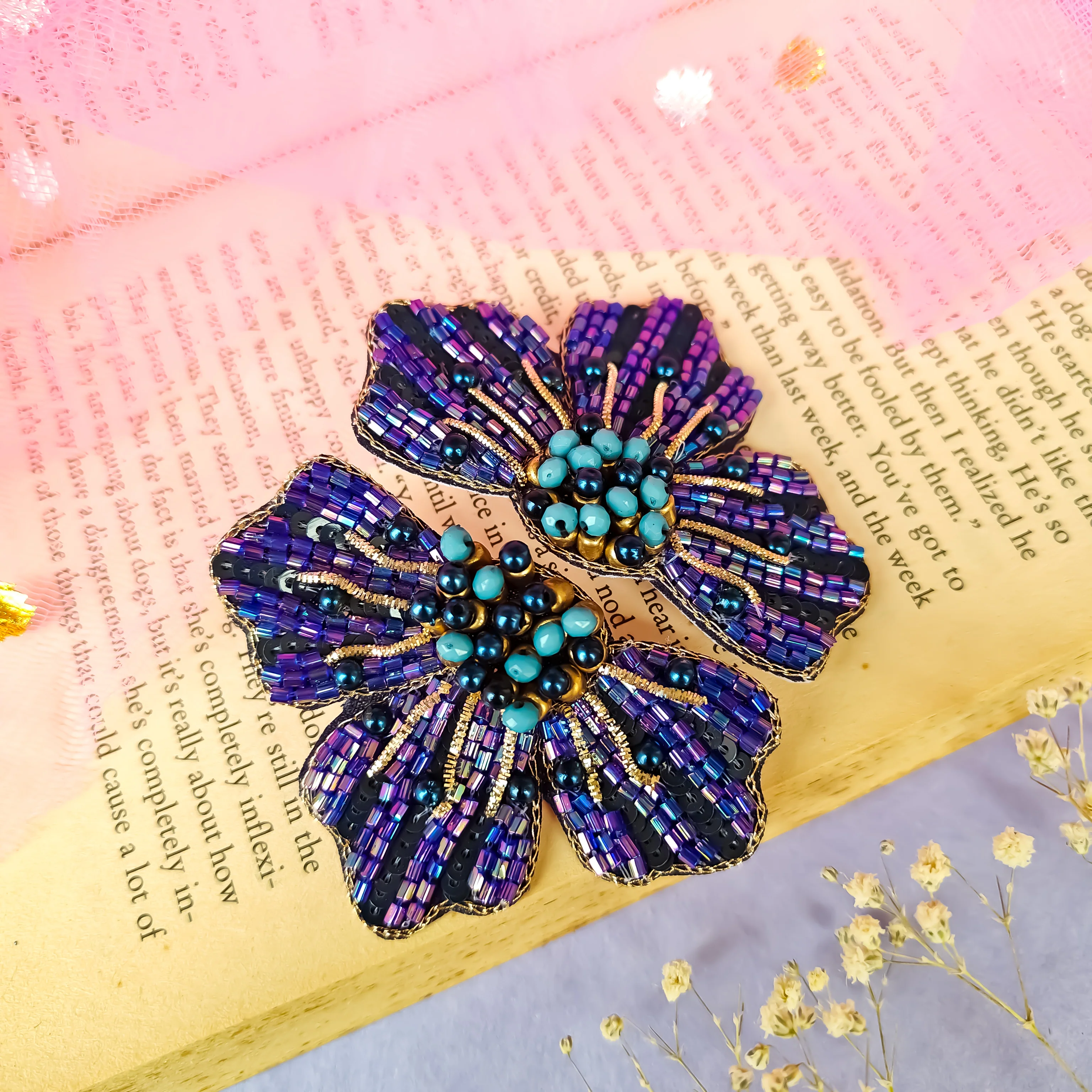 Juliana Crystal Hand Embroidered Earrings - Purple - Image 7