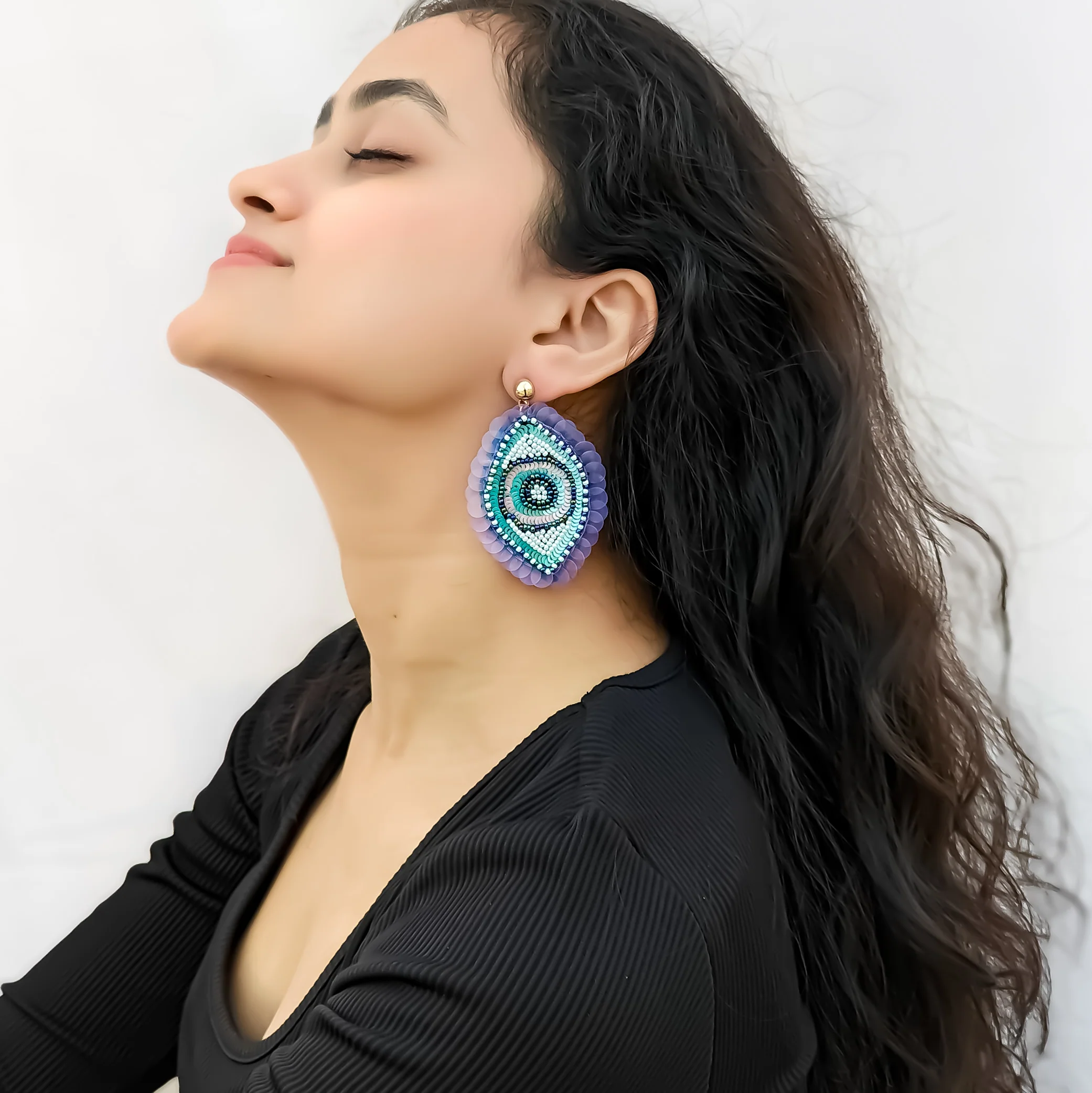 Starry Evil Eye Hand Embroidered Earrings