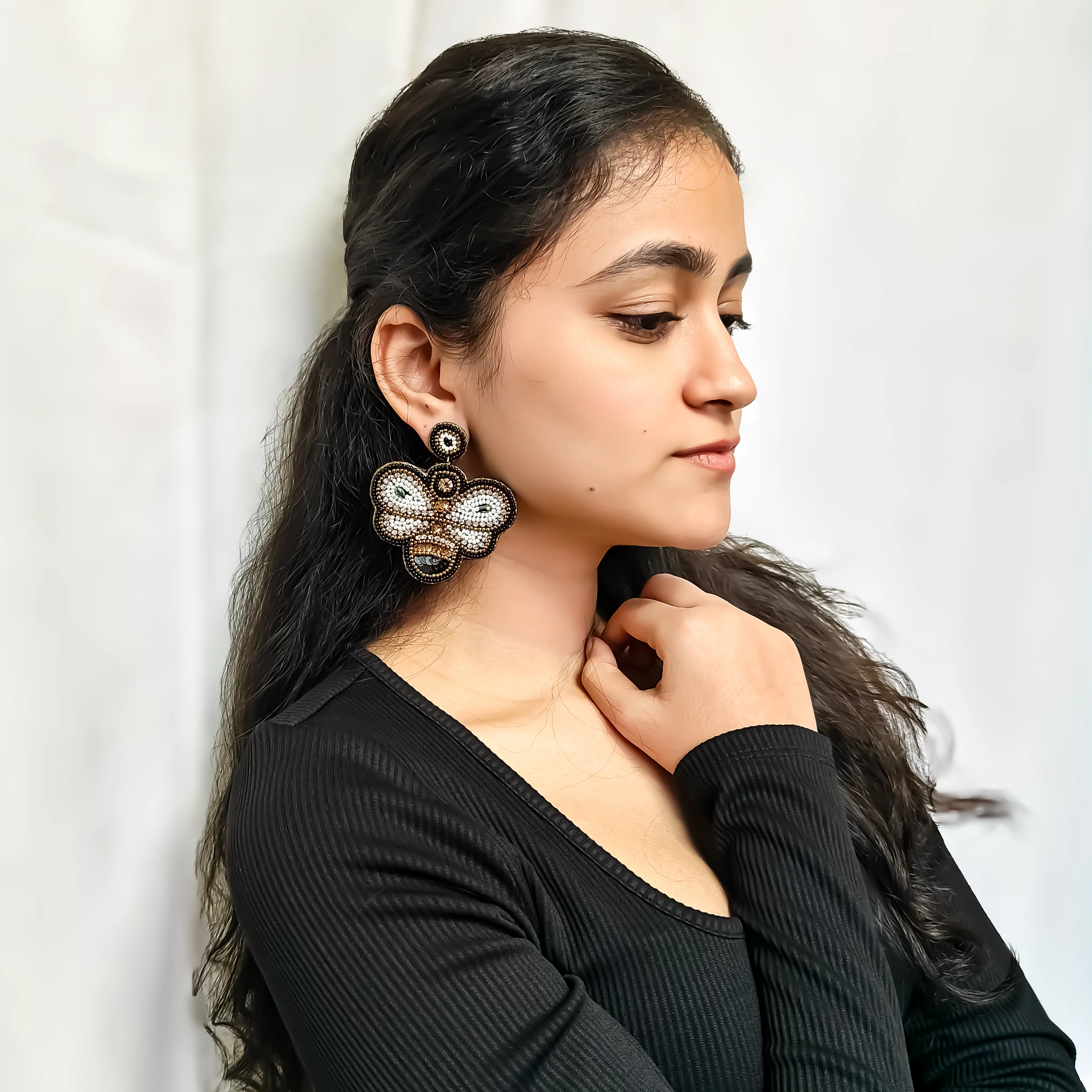 Blissful Bee Hand Embroidered Earrings - Image 4