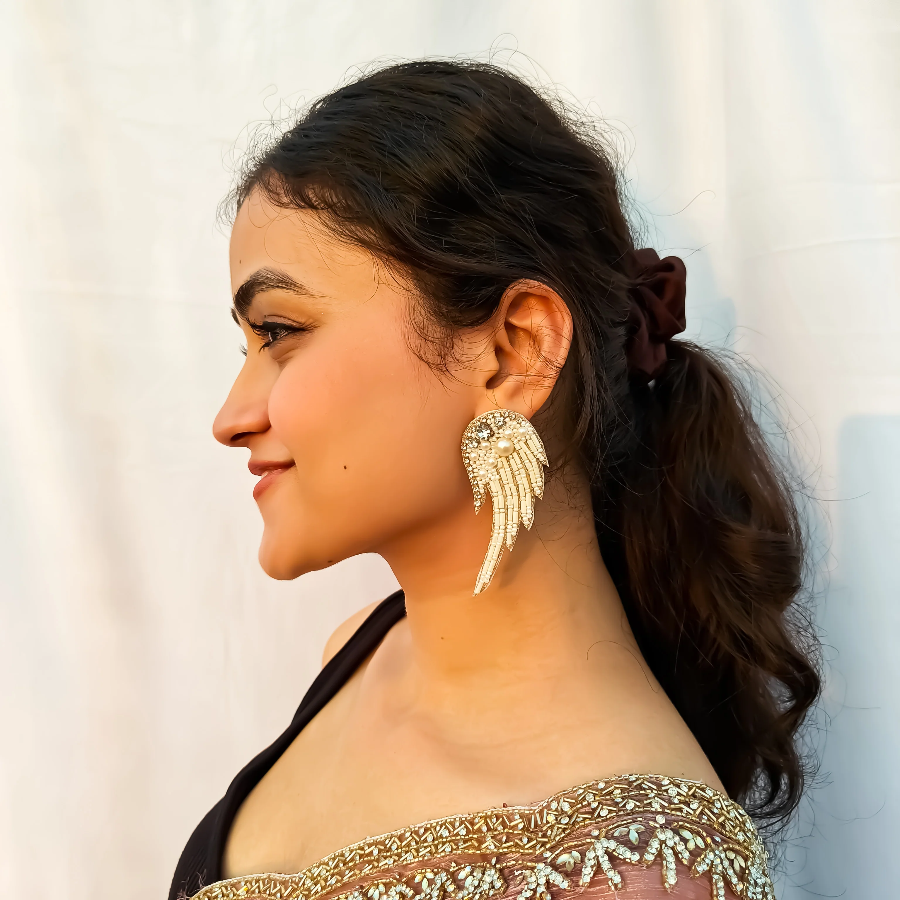 Angel Wings Hand Embroidered Earrings - Image 4