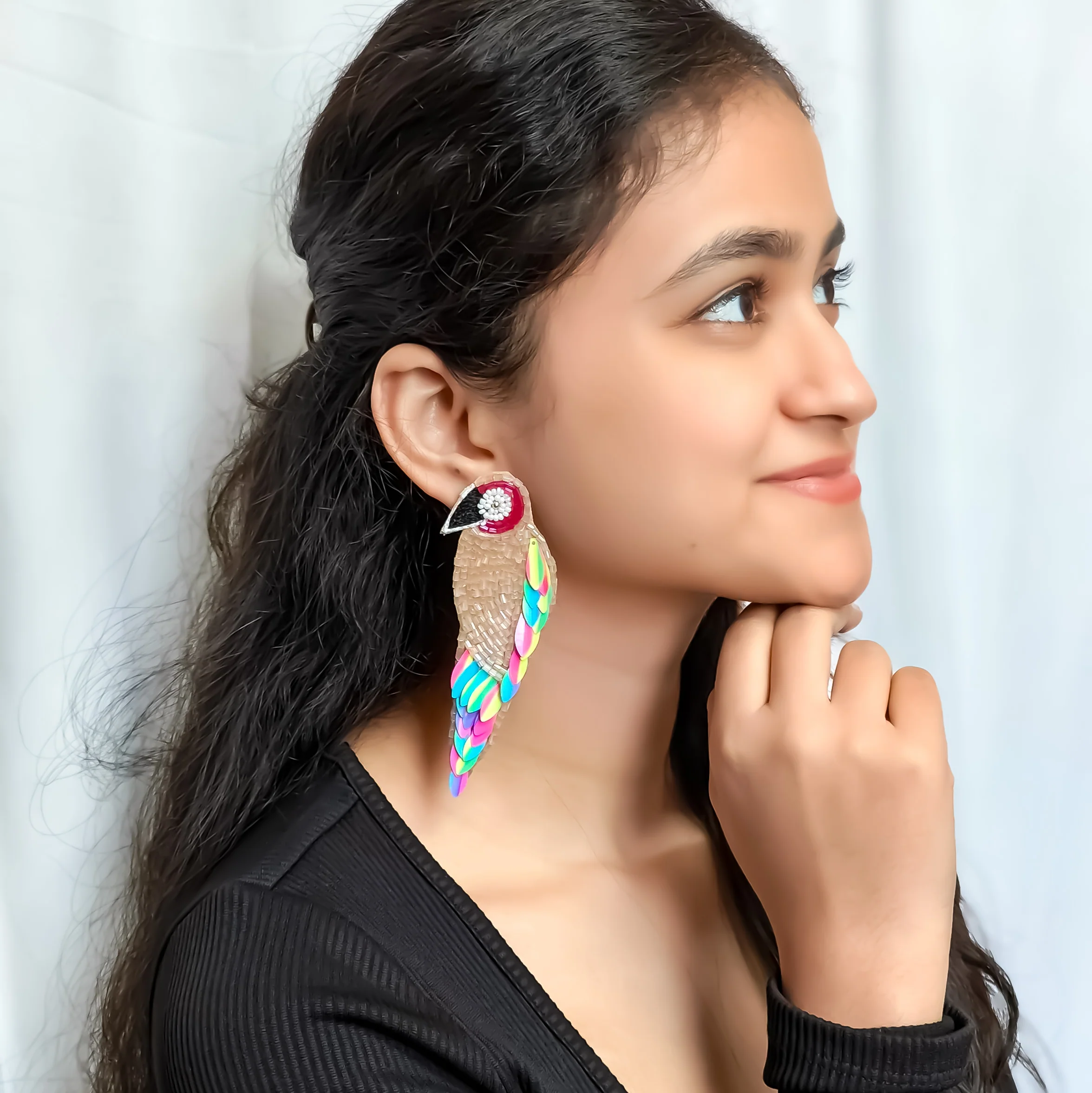 Rainbow Wings Hand Embroidered Earrings