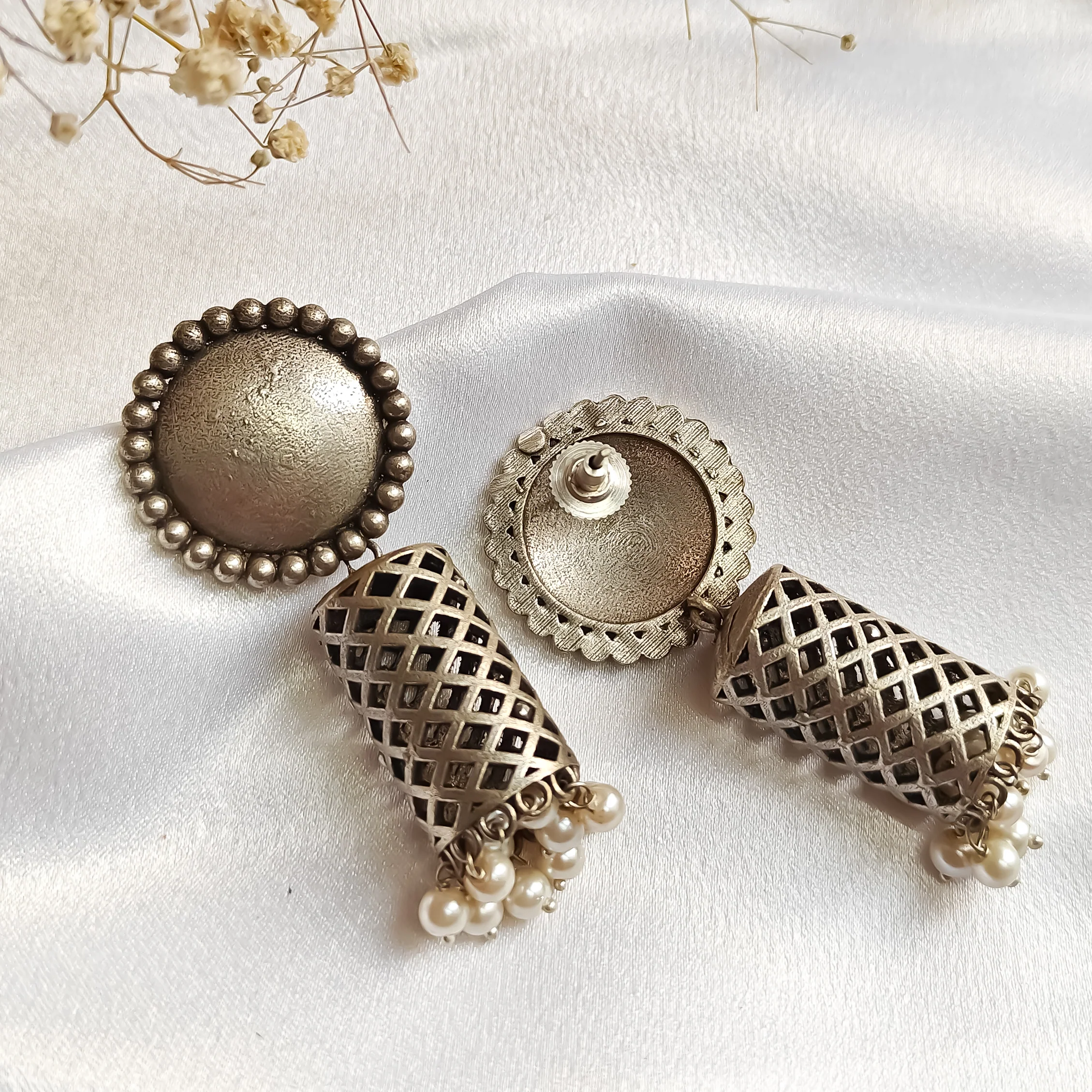 Fida Handcarved SLA Brass Jhumka Earrings - Image 3