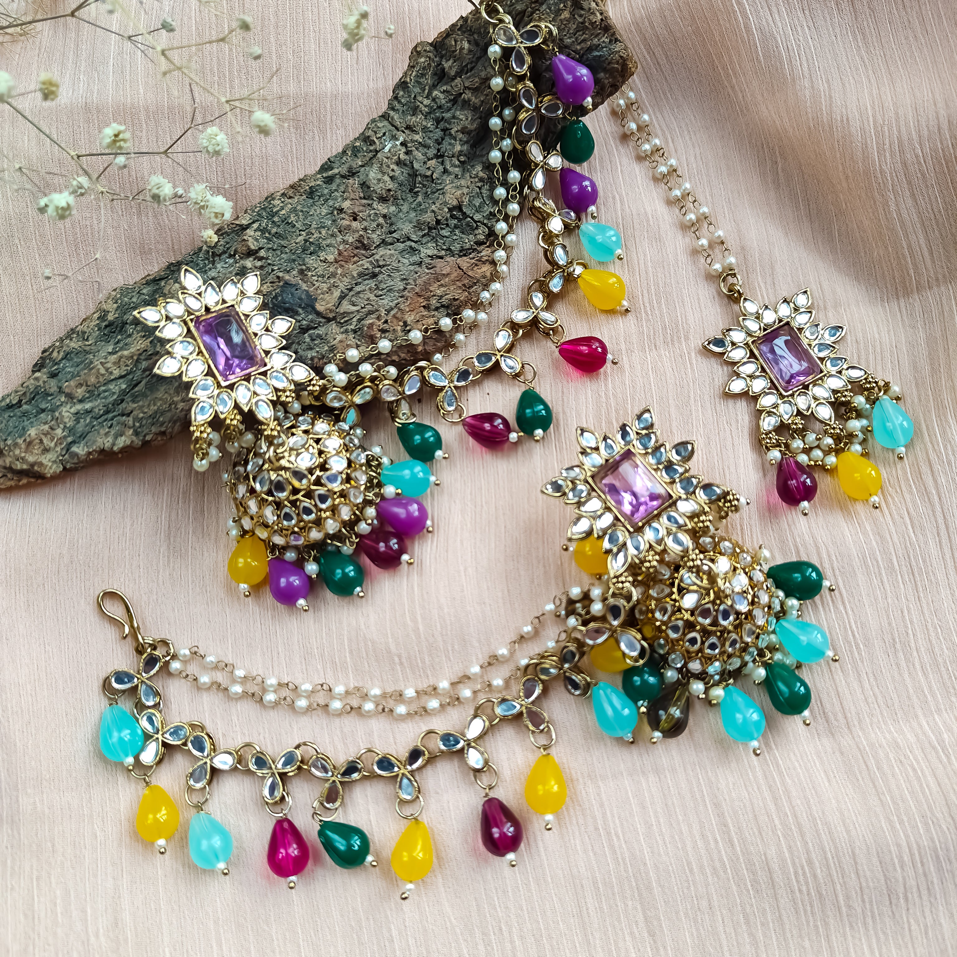 Manavi Mirror Jhumka with Teeka & Sahara- Multi - Image 8