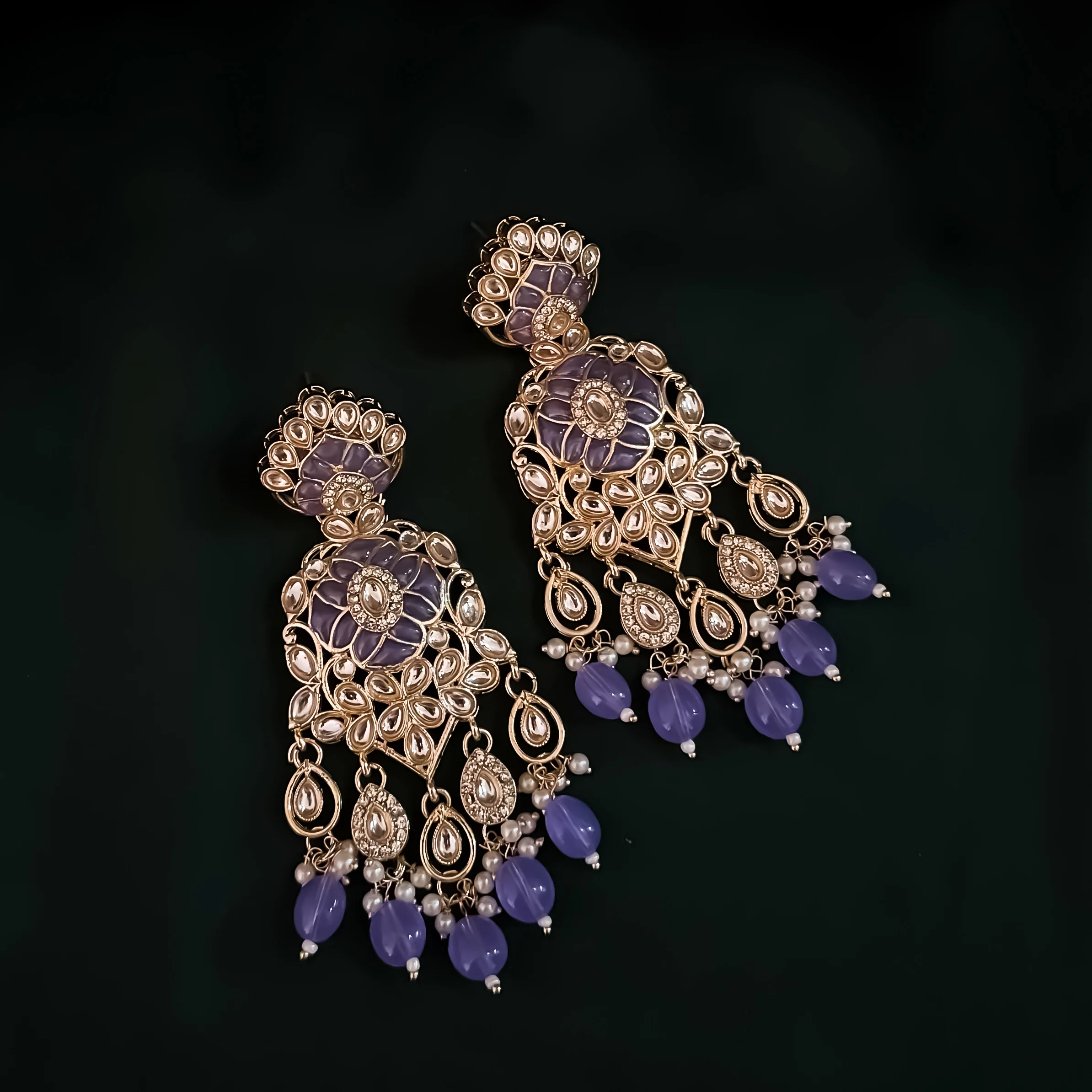 Medha Meenakari Pearl Chandbali Earrings - Lavender - Image 2
