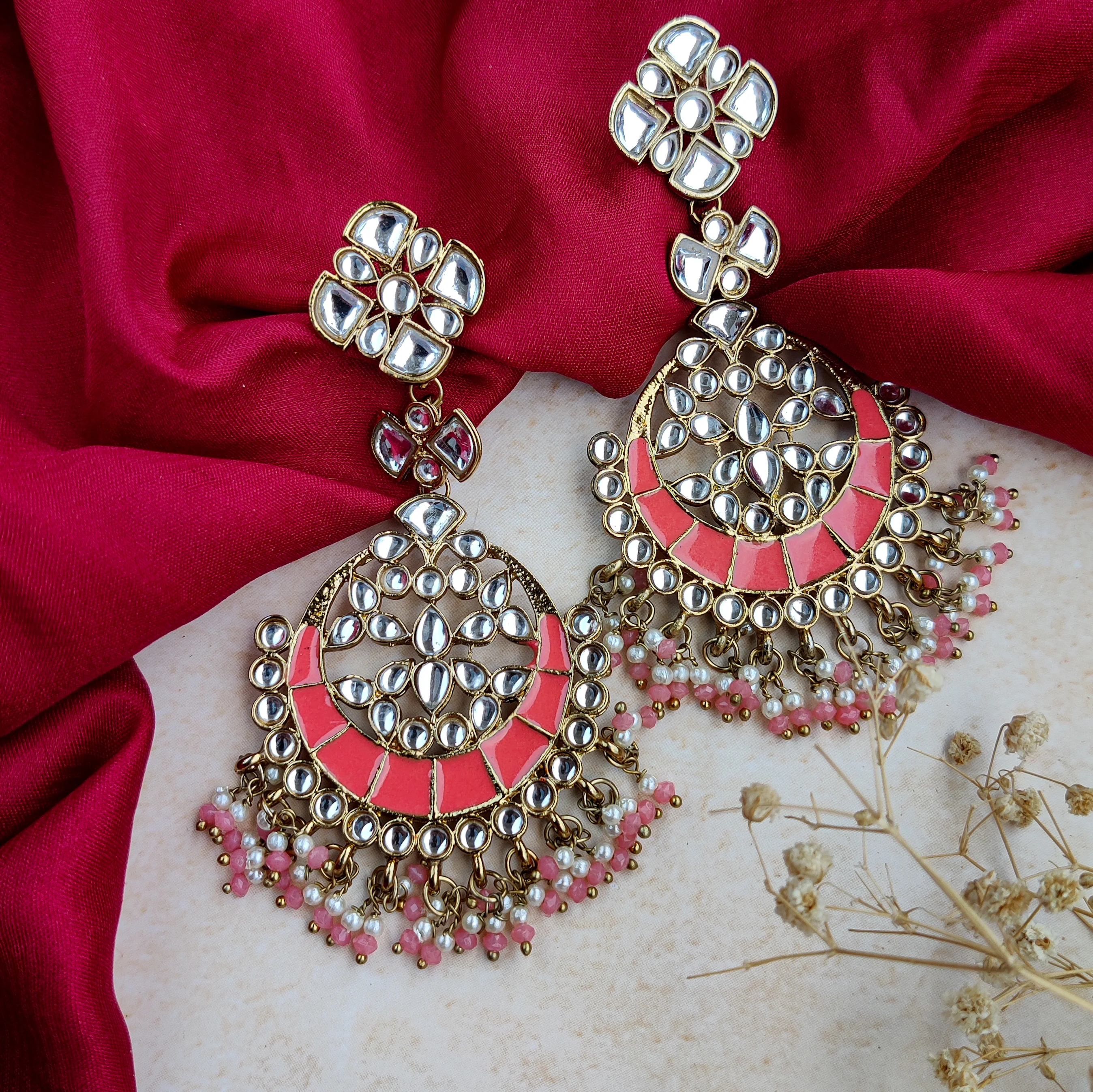 Mehram Chandbali Earrings - Peach - Image 3
