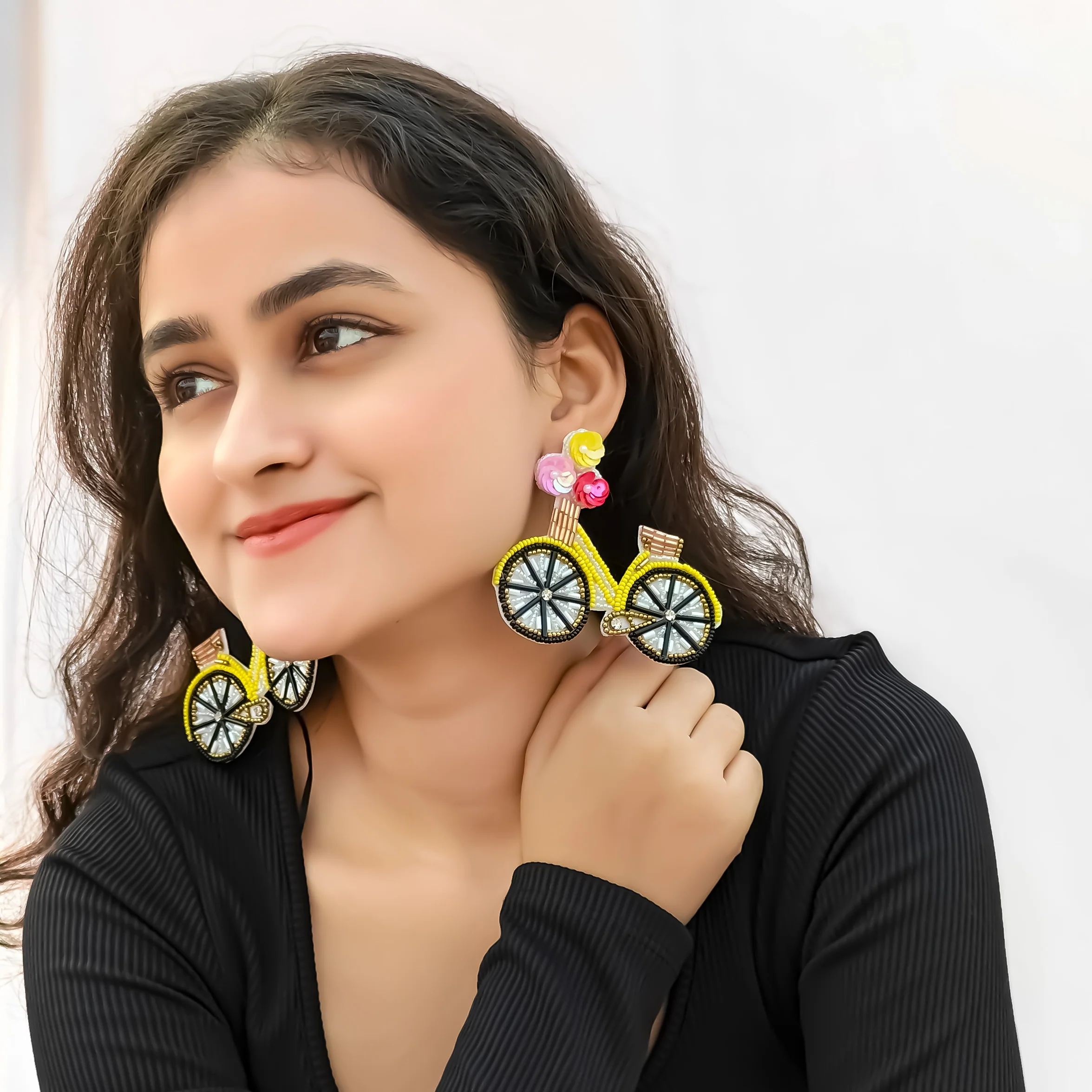 Classy Cycle Hand Embroidered Earrings - Image 2