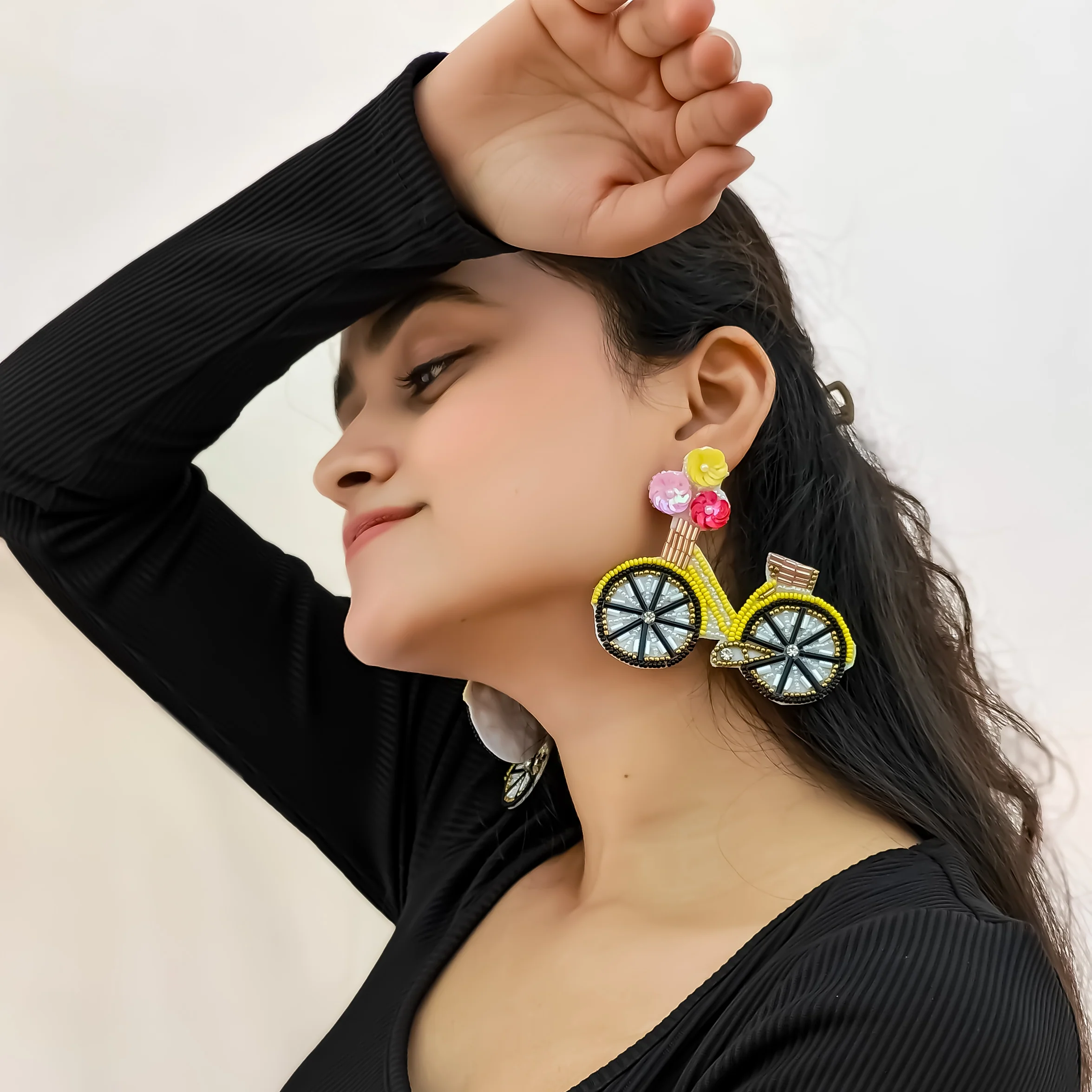 Classy Cycle Hand Embroidered Earrings - Image 3