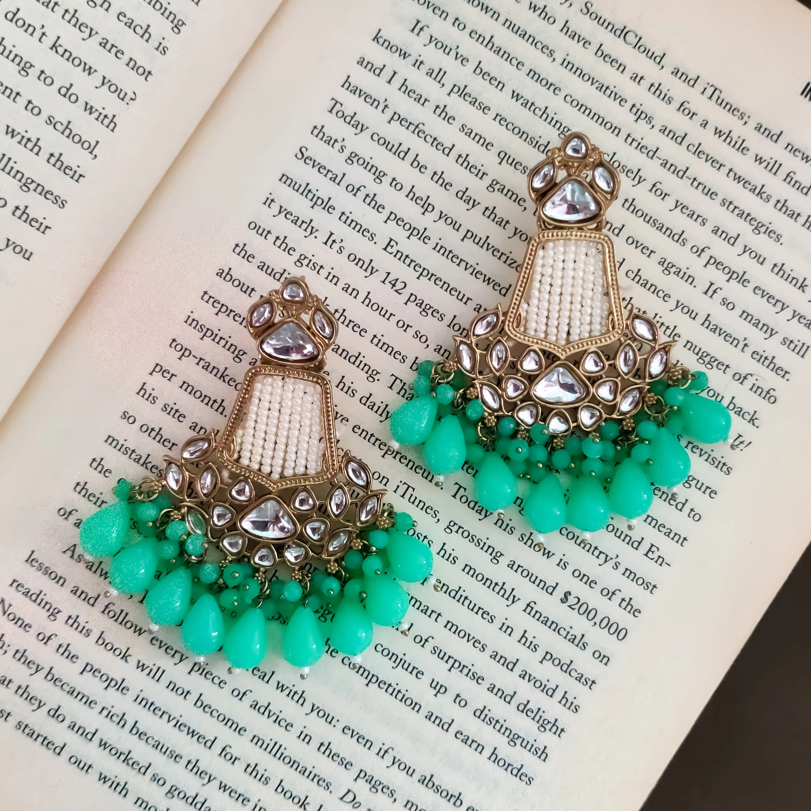 Khusi Kundan Chandbali Earrings - Mint Green - Image 2