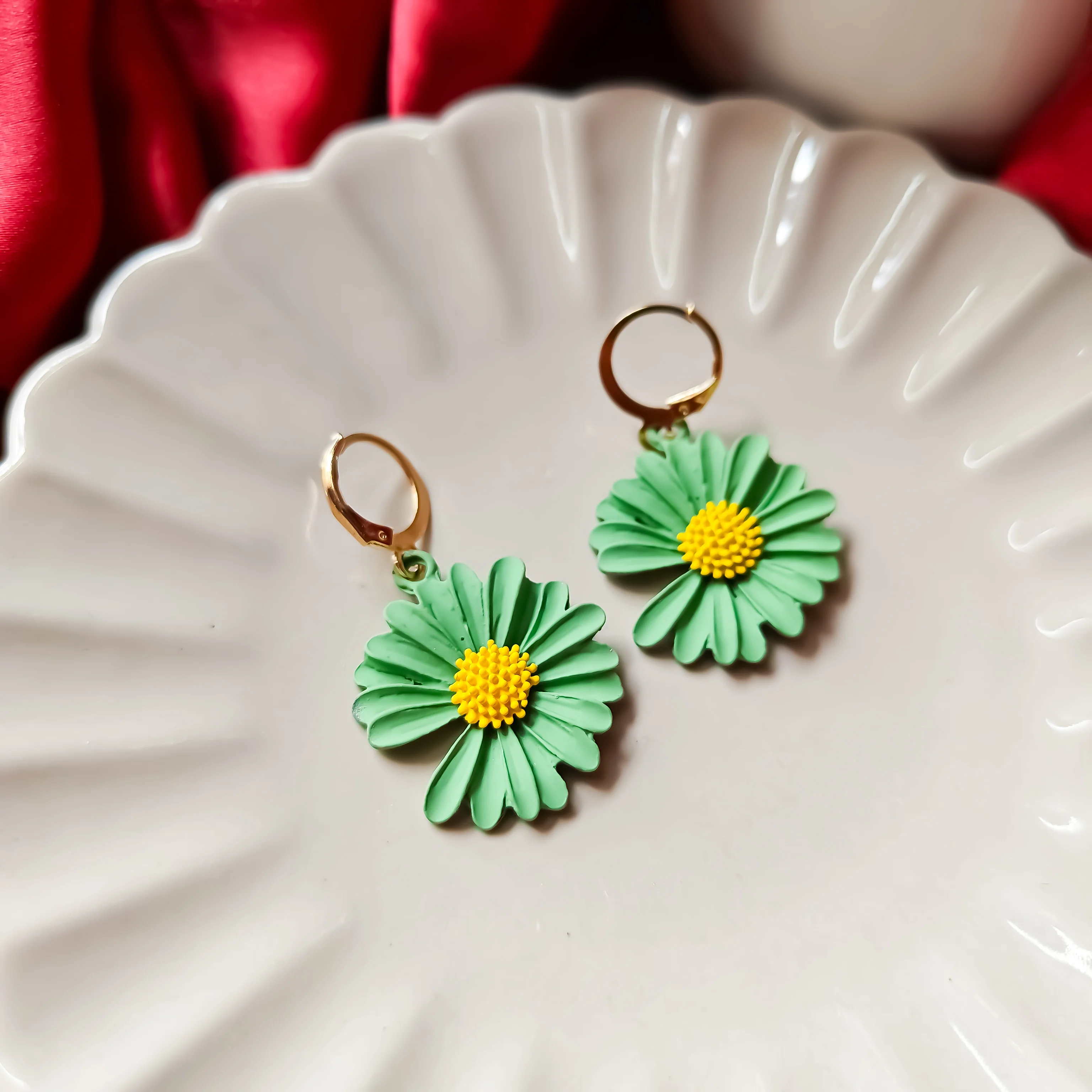 Daisy Pendant Earrings Combo Set - Green - Image 4
