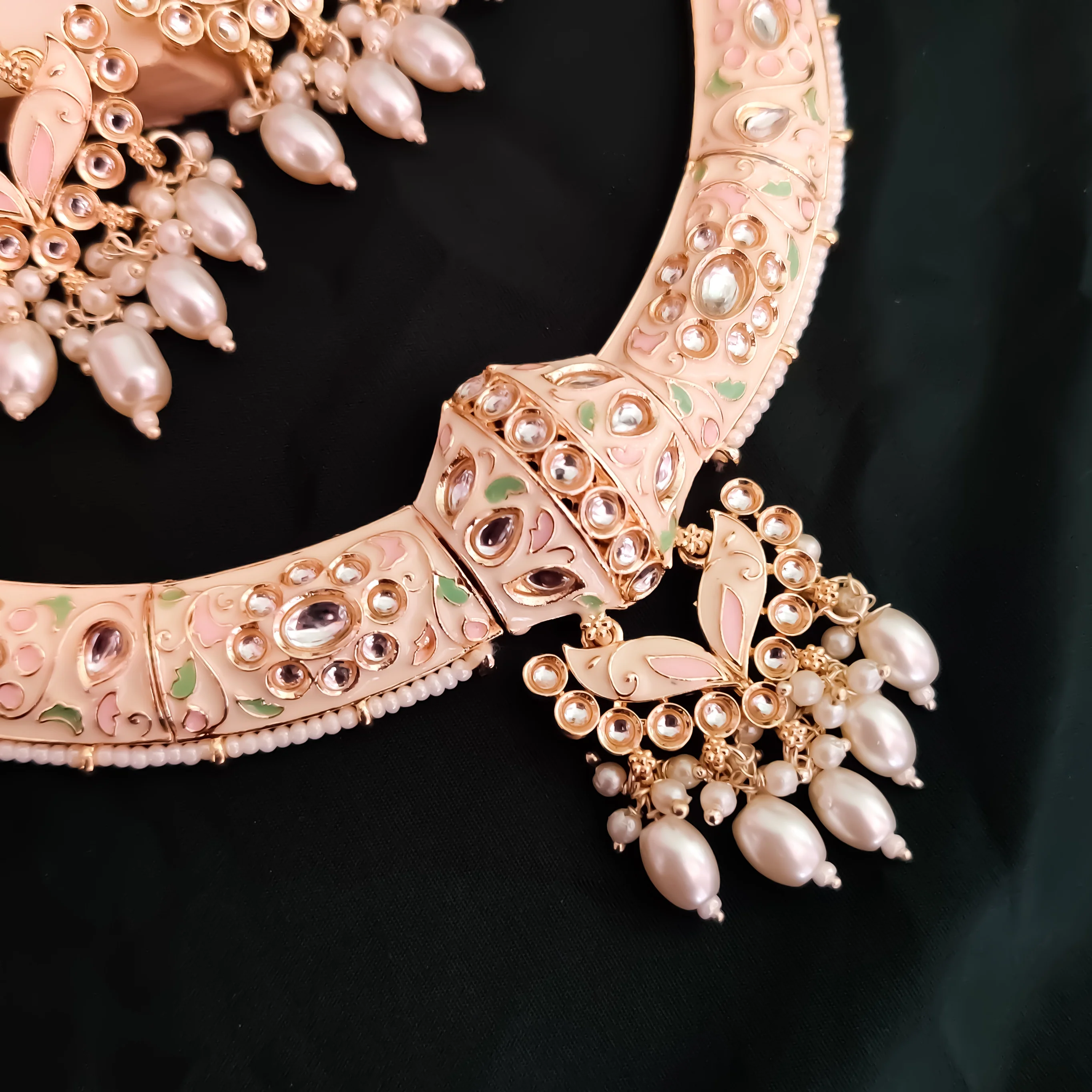 Daraksha Meenakari Hasli Necklace Set - Ivory/Golden - Image 3