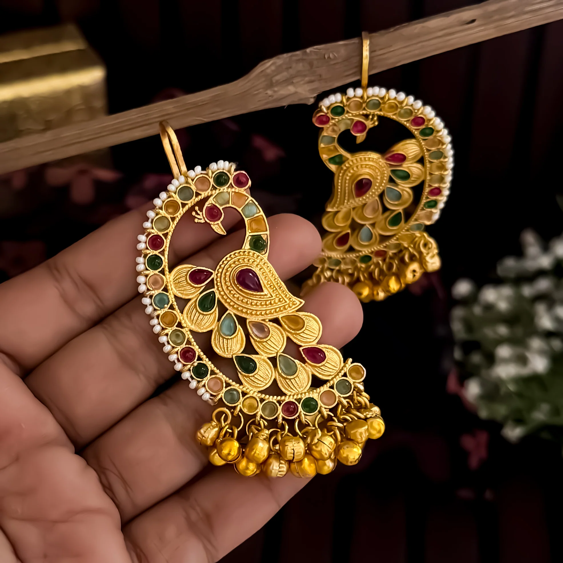 Shree Kashmiri Brass Earcuff Ghungroo Earrings - Multi - Image 4
