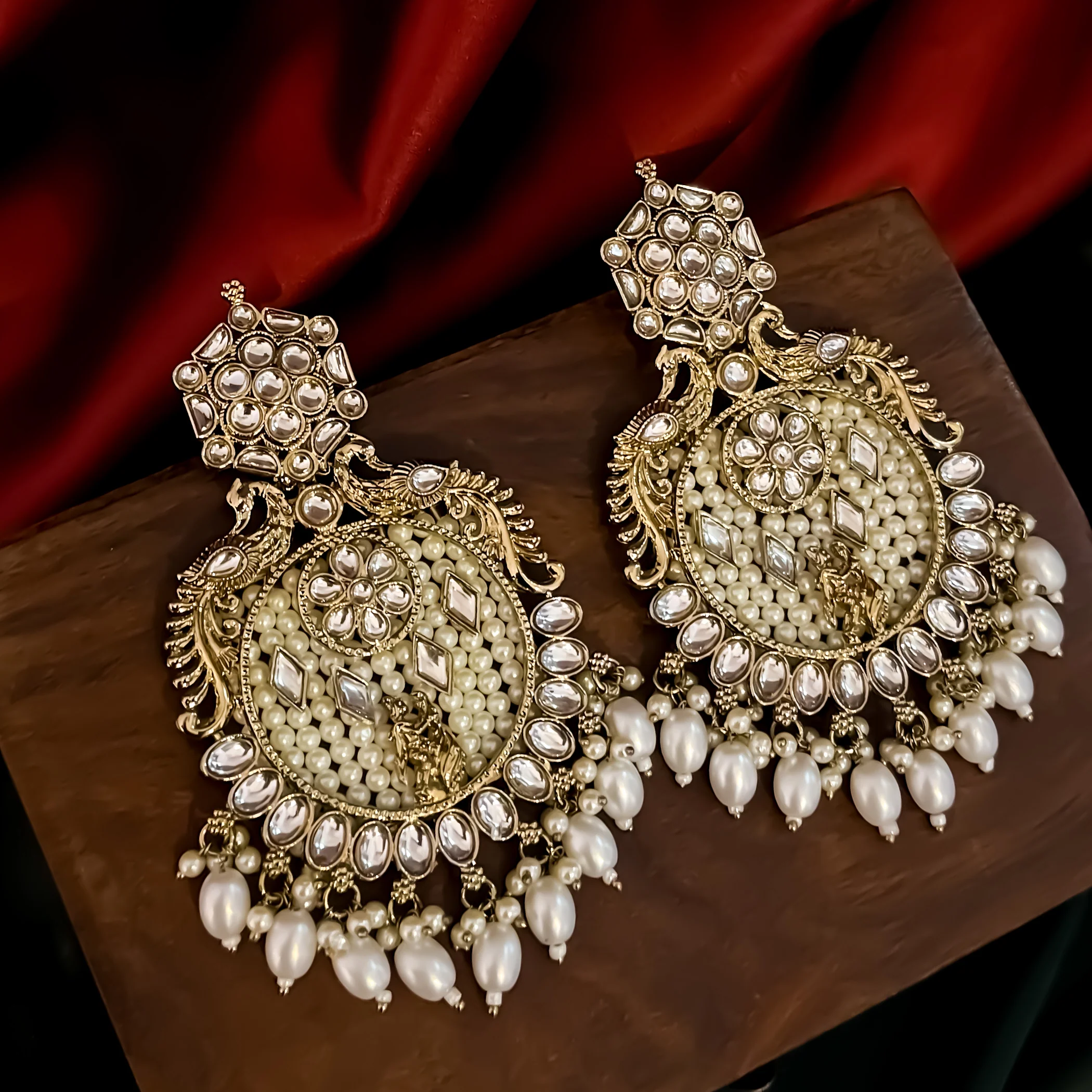 Dhwani Kundan Pearl Chandbali Earrings - Golden - Image 5