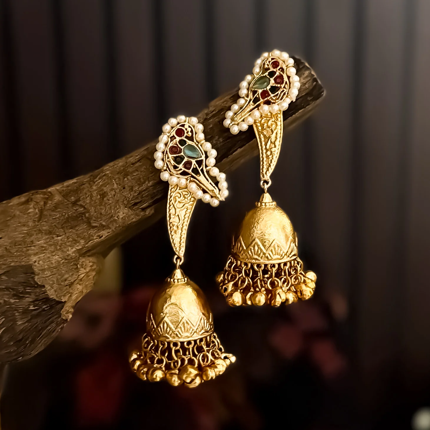 Divira Kashmiri Brass Dejhoor Jhumka Ghungroo Earrings - Multi - Image 3