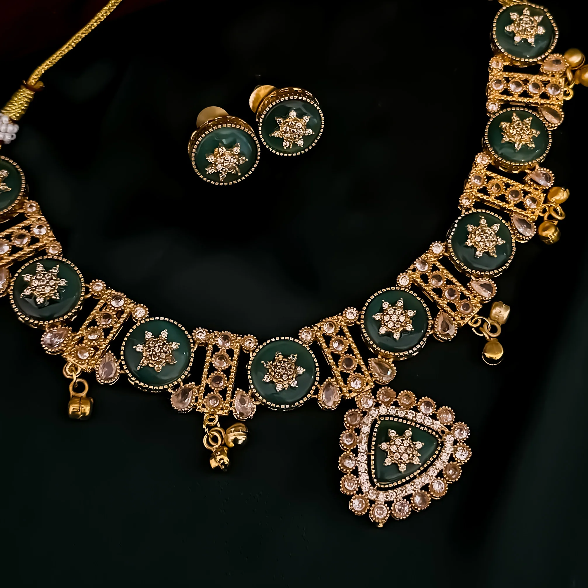 Naina Kashmiri Brass Ghungroo Necklace Set - Pastel Green - Image 2