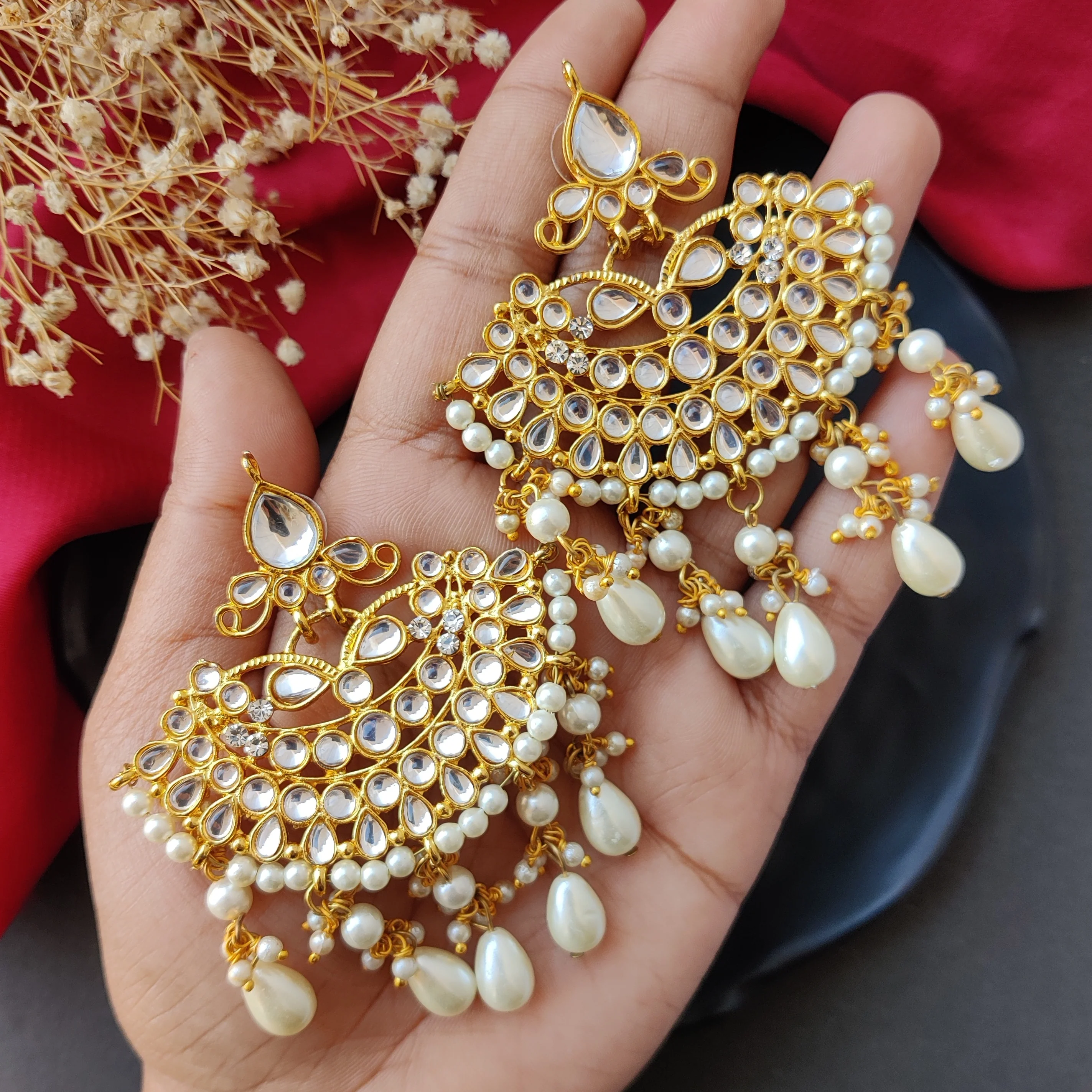 Golden Chandbali Earrings - Image 3
