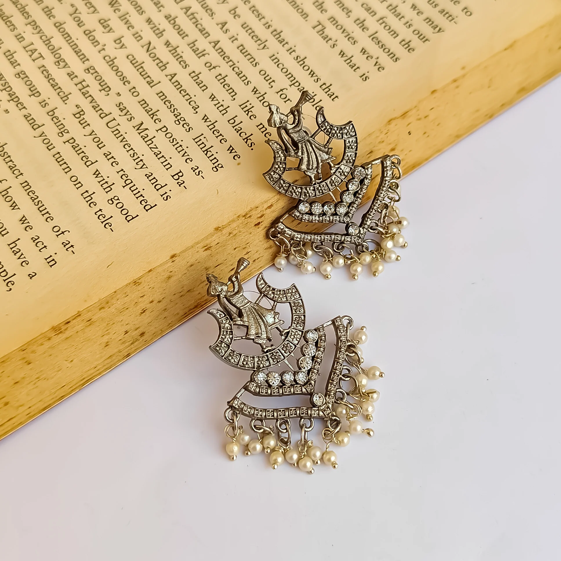 Rajas Motif Silver Oxidised Earrings