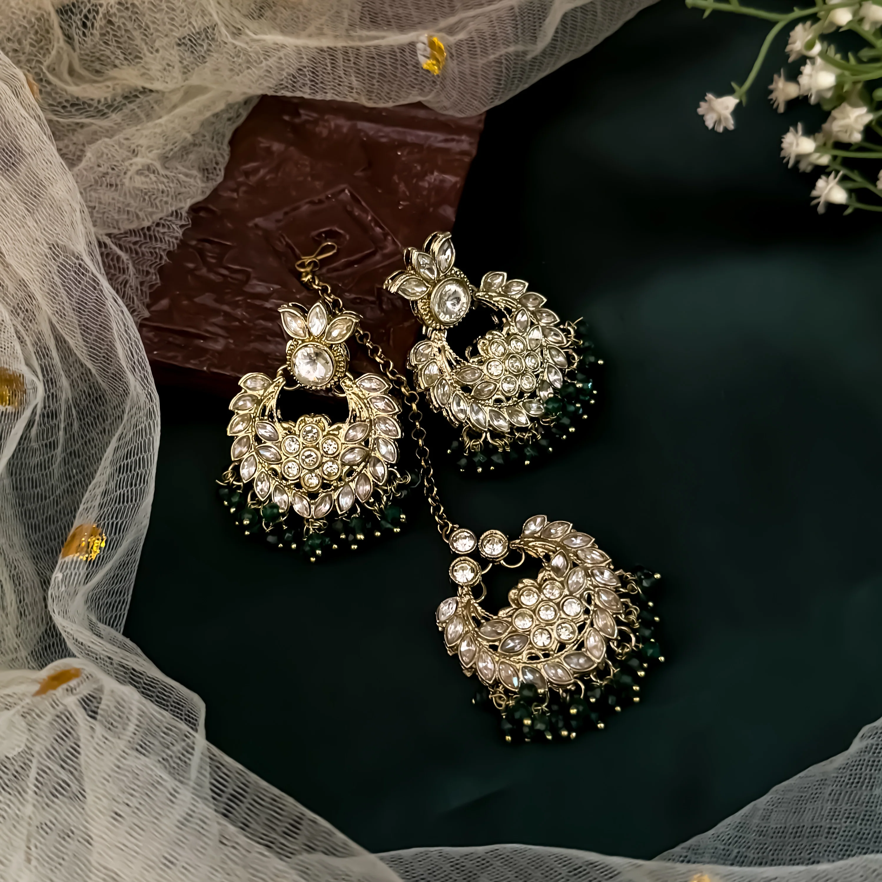 Harleen Premium Pearl Necklace Set - Green - Image 3
