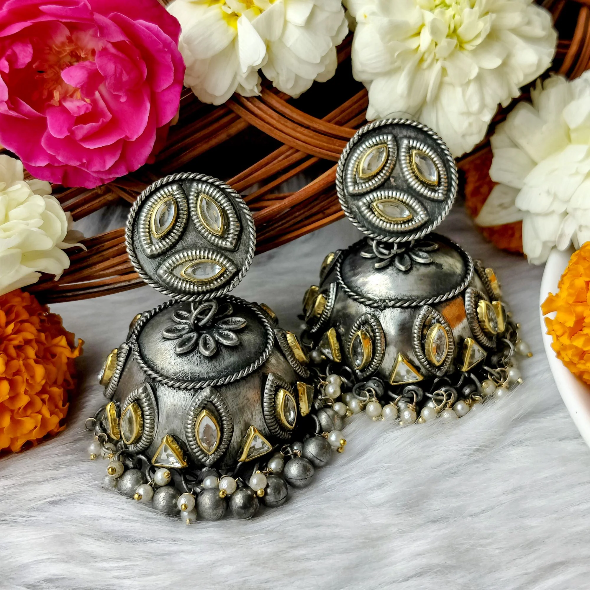 GAUHAR FUSION AFGHANI JHUMKA EARRINGS - Image 4
