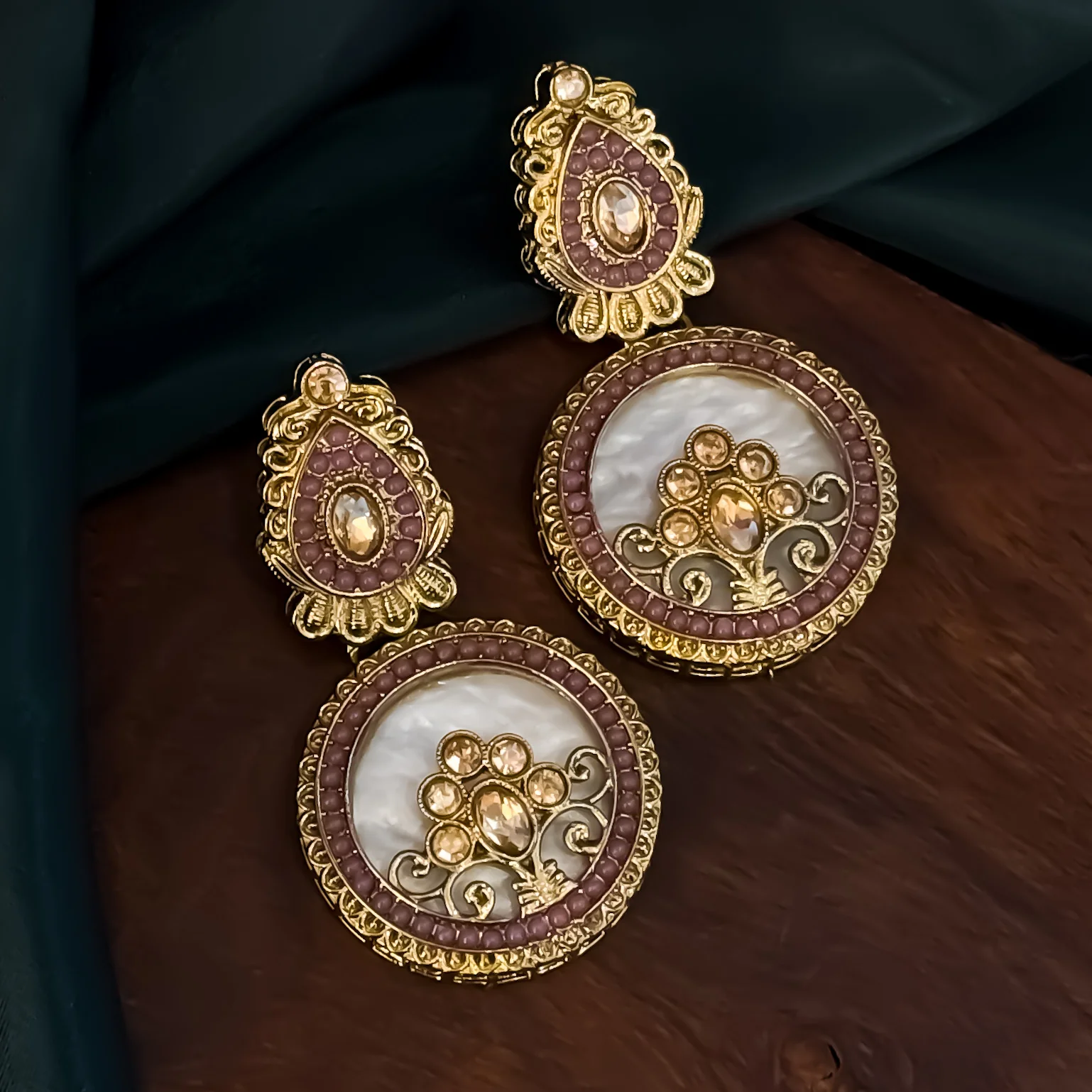 Itika Jadau MOP Chandbali Earrings - Lavender - Image 3