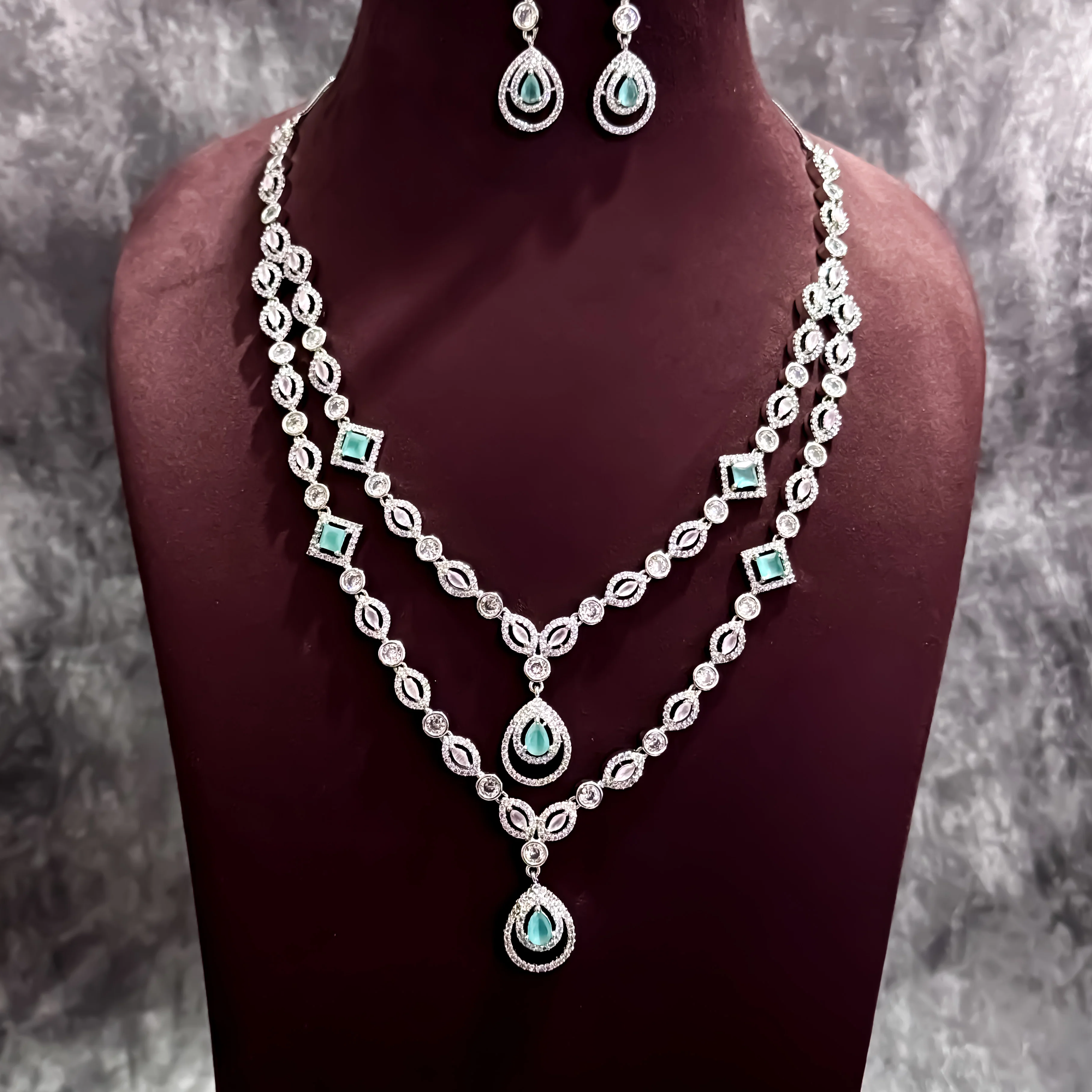 Jaesica Double Layer AD Necklace Set - Image 3