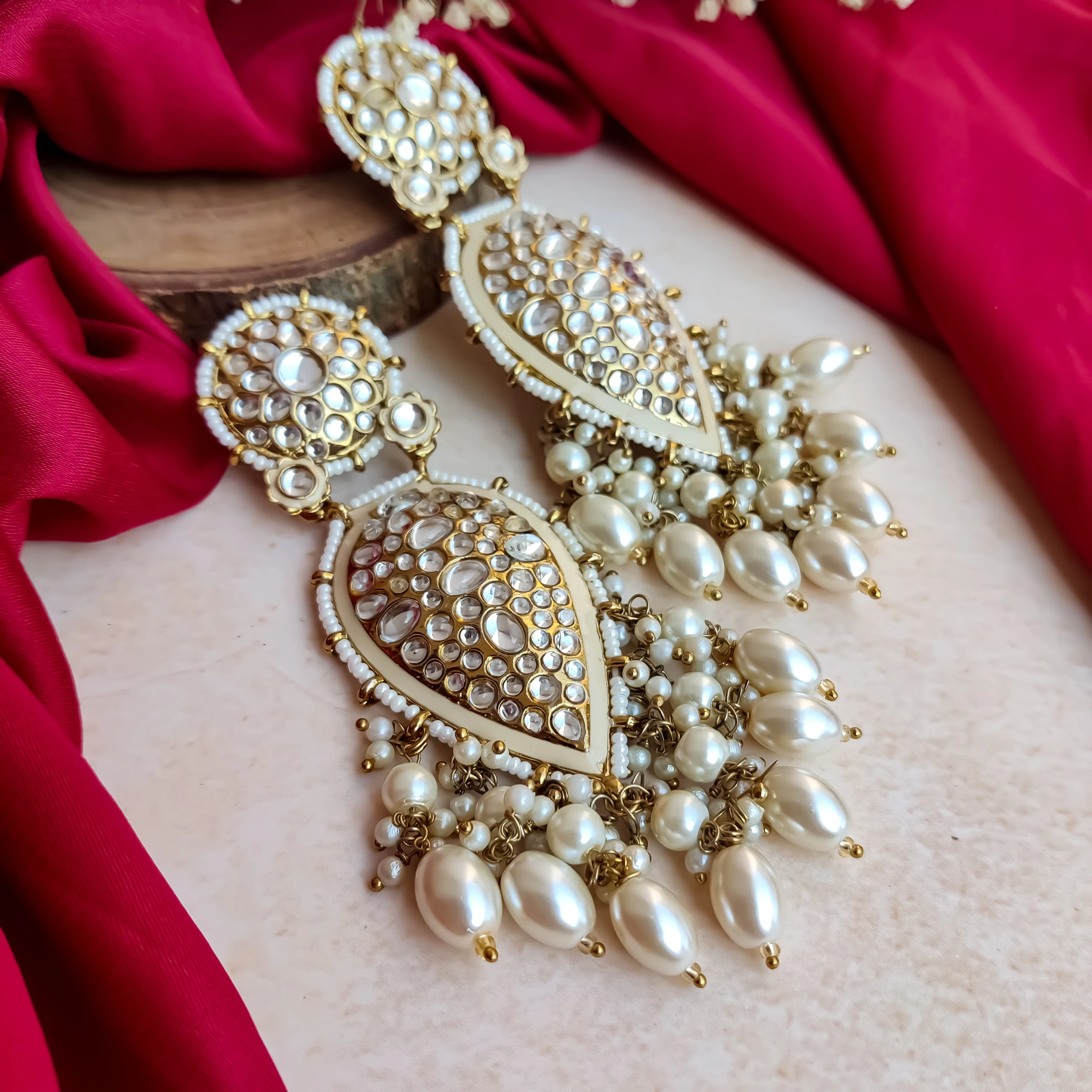 Jannat Pearl Drop Dangler Chandbali Earring - Golden - Image 4