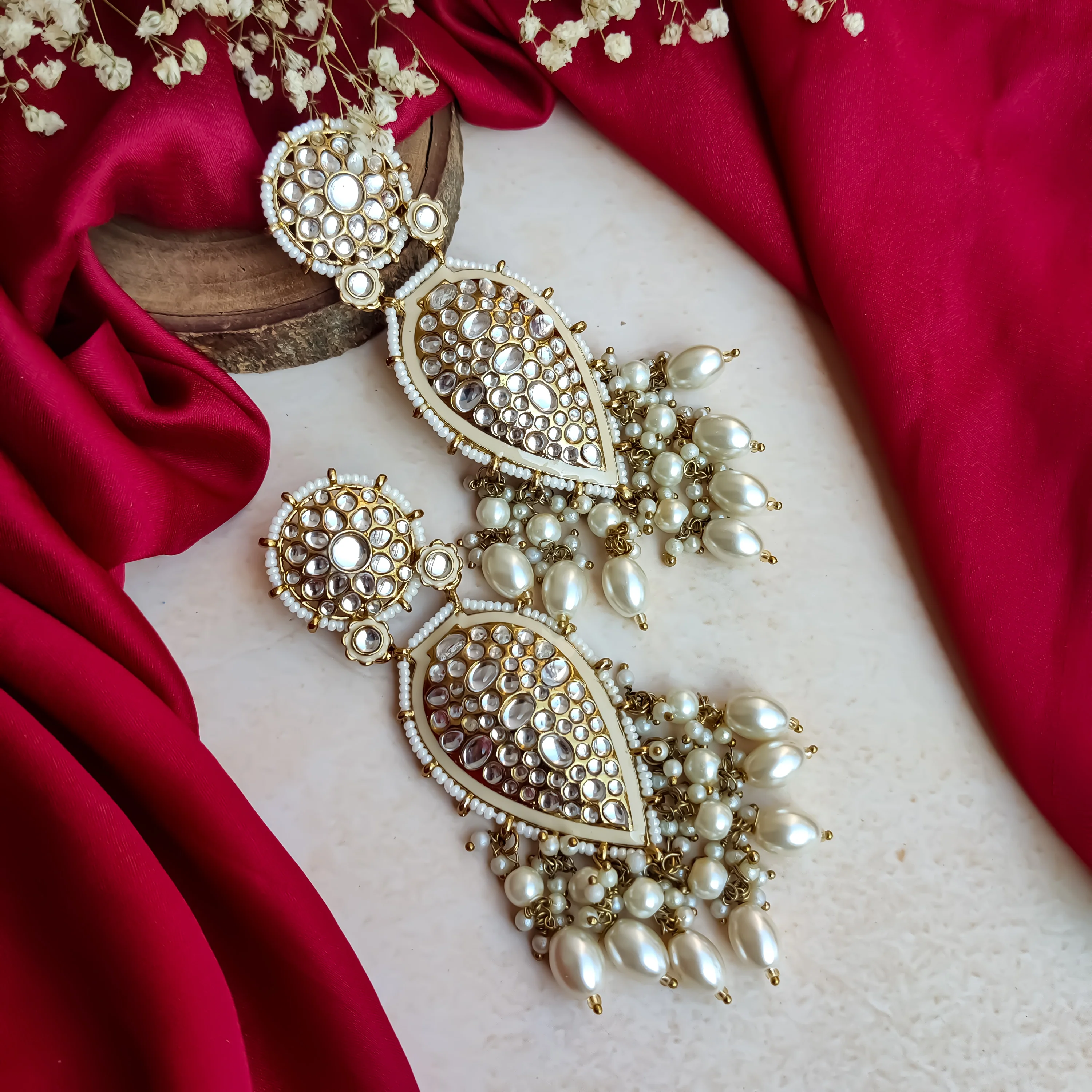 Jannat Pearl Drop Dangler Chandbali Earring - Golden - Image 6