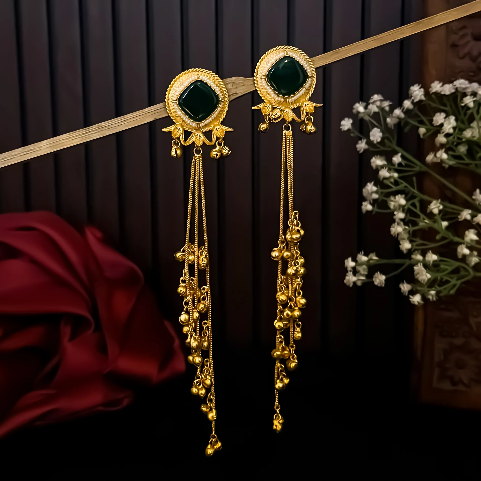 Jigisha Kashmiri Brass Dejhoor Ghungroo Earrings - Green