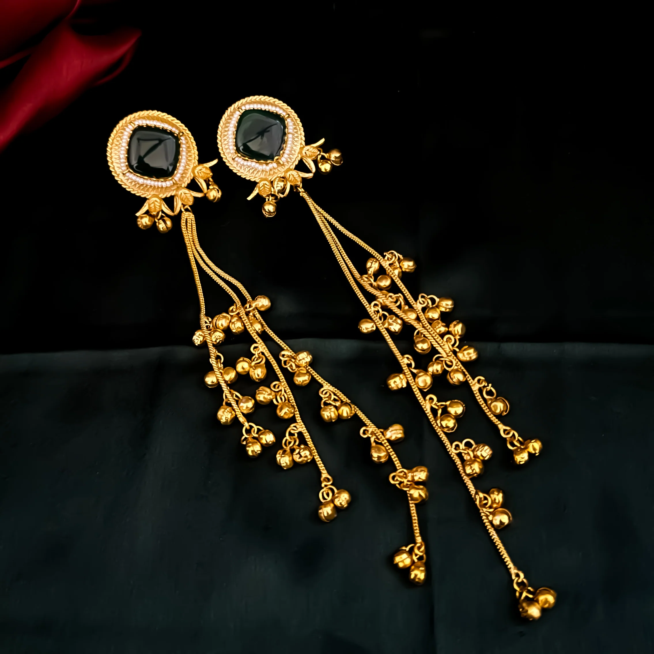 Jigisha Kashmiri Brass Dejhoor Ghungroo Earrings - Green - Image 2