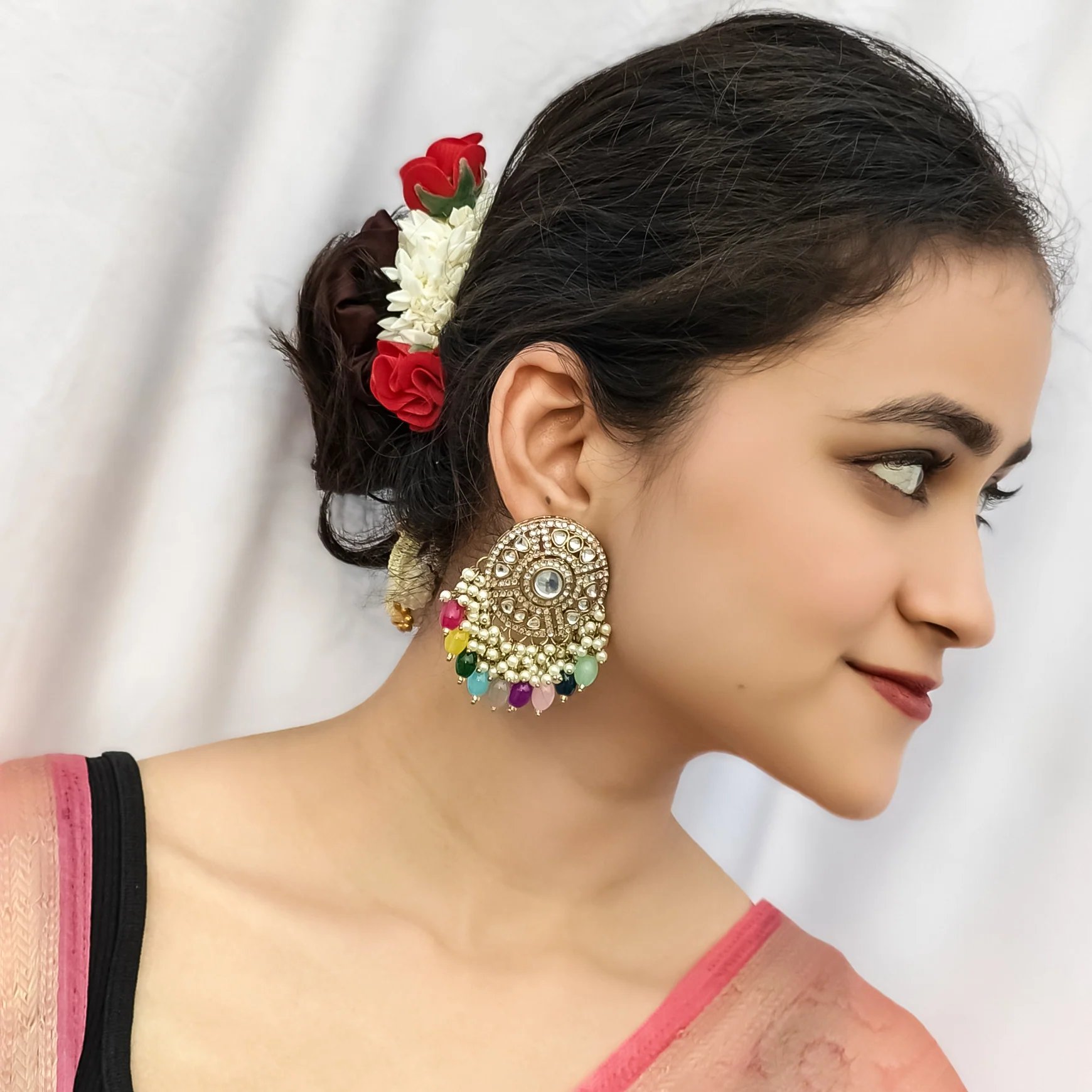 Jiya Dabi Kundan Earrings- Multi - Image 3