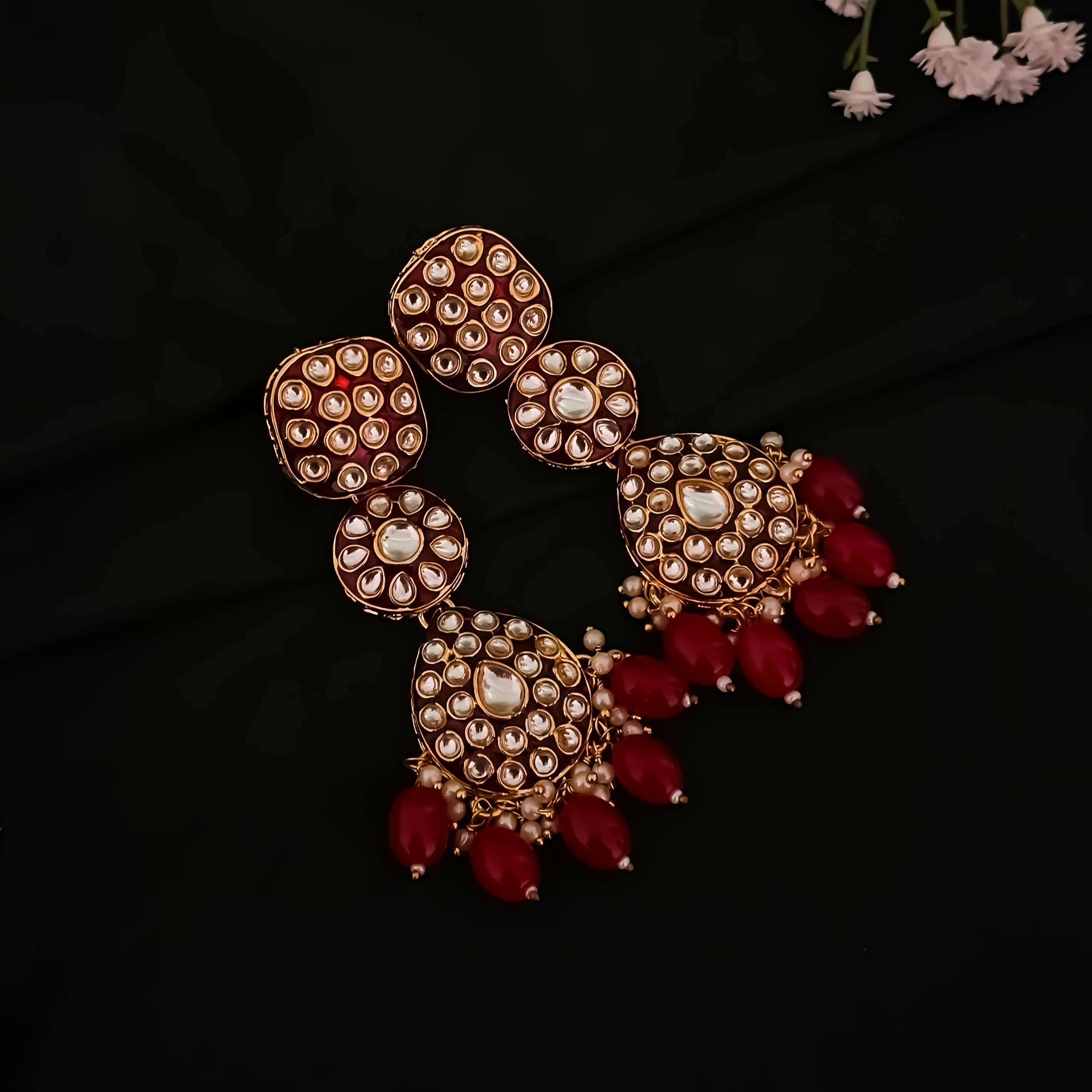 Jubina Meenakari Kundan Long Necklace Set- Maroon - Image 6
