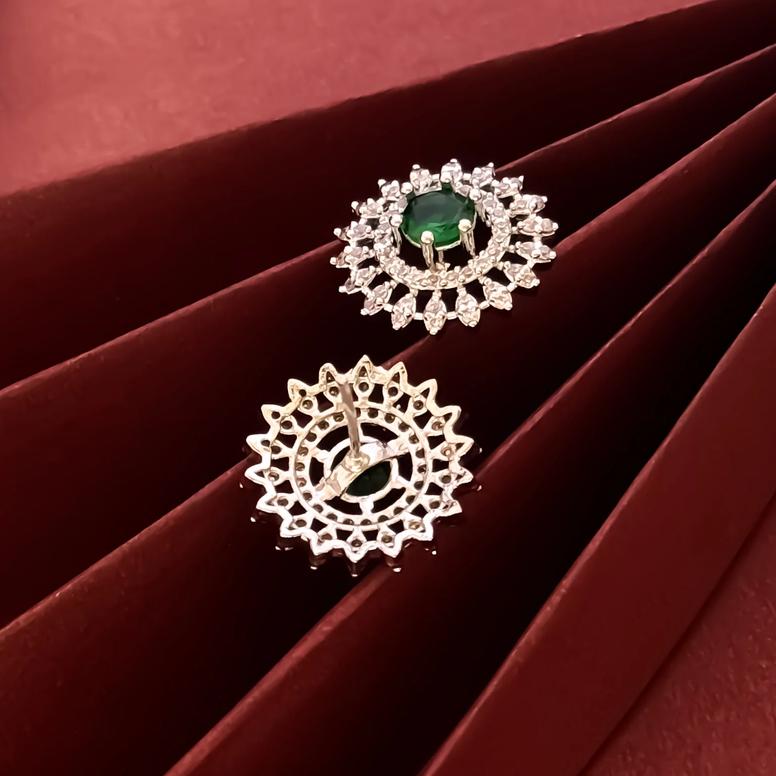 Julia American Diamond Stud Earrings - Emerald Green - Image 3