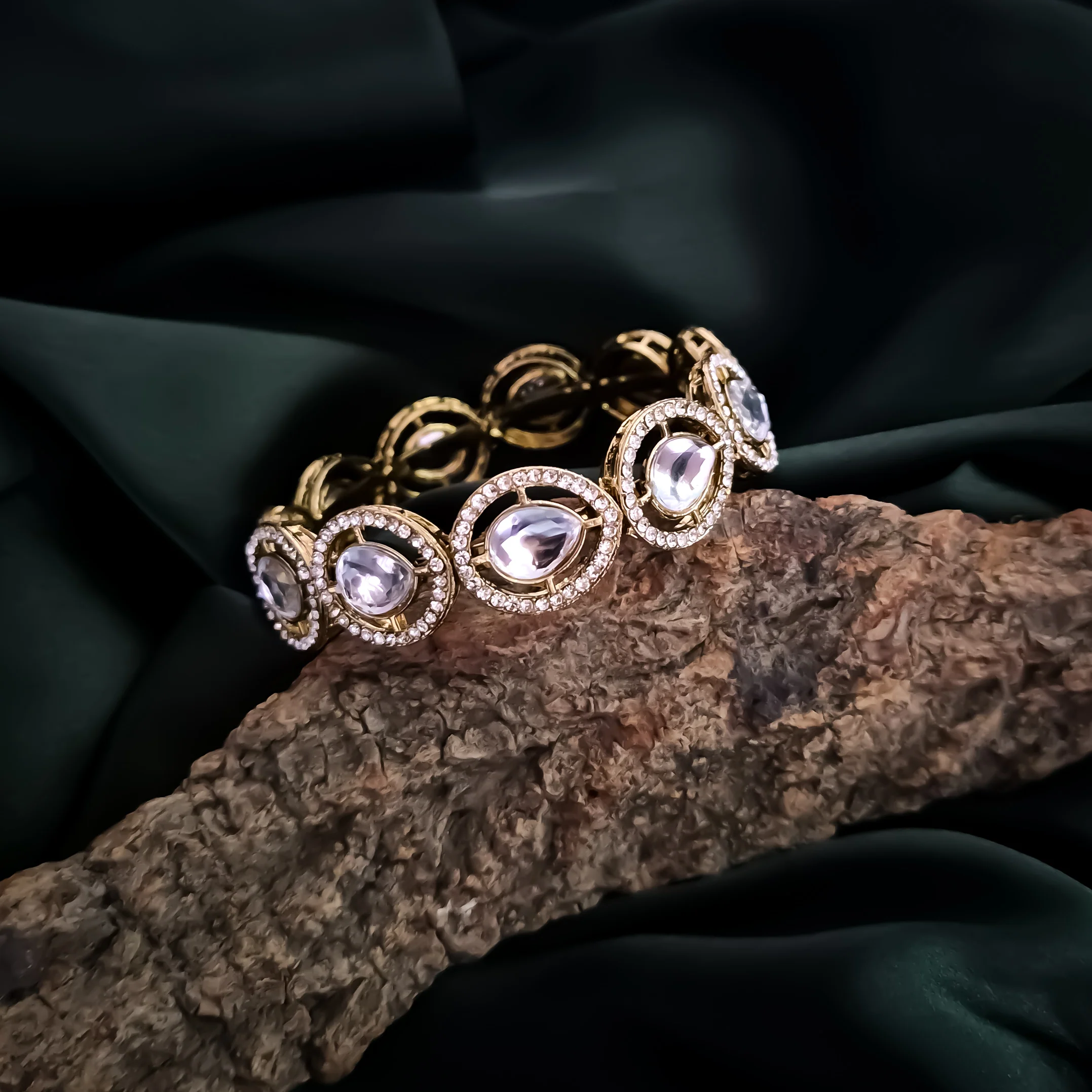 Kaira Polki Lookalike Openable Bangles/Kada - Golden - Image 4