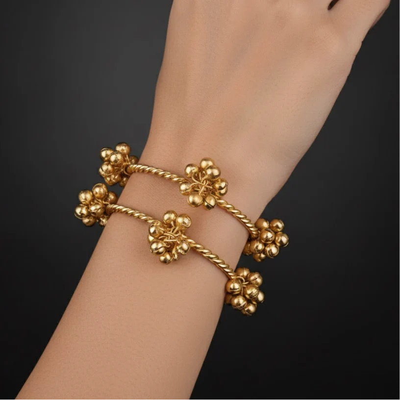 Karishma Kashmiri Adjustable Gunghroo Openanble Bangle/Kada (Pair) - Image 2